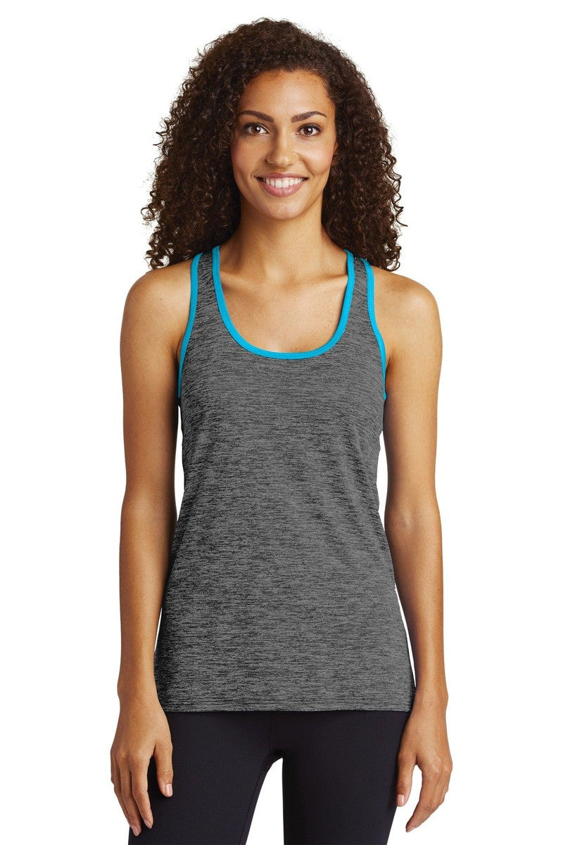 Sport-Tek Tank Tops XS / Grey-Black/ Atomic Blue Sport-Tek LST396: Ladies PosiCharge Electric Heather Racerback Tank