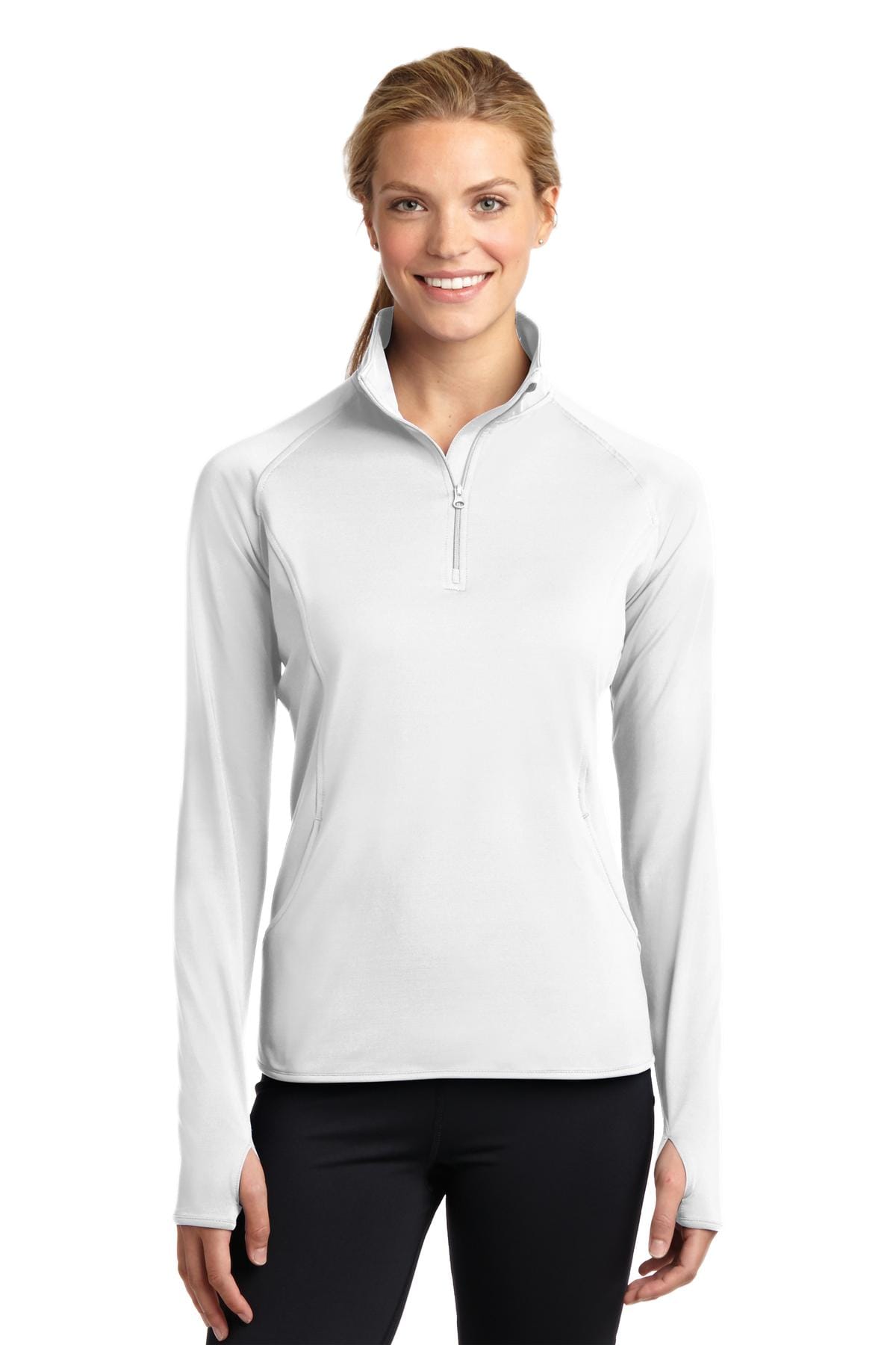 Sport-Tek XL / White Sport-Tek LST850: Ladies Sport-Wick Stretch 1/2-Zip Pullover