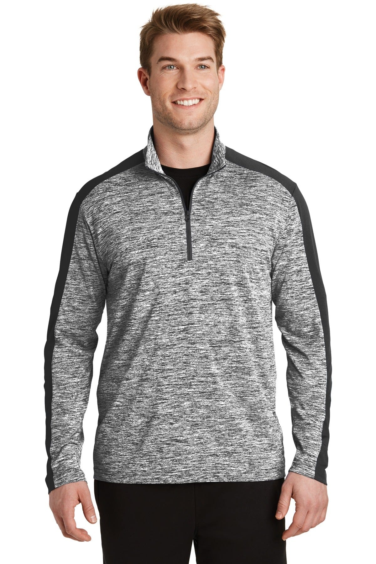 Sport-Tek XS / Black Electric/ Black Sport-Tek ST397: PosiCharge Electric Heather Colorblock 1/4-Zip Pullover