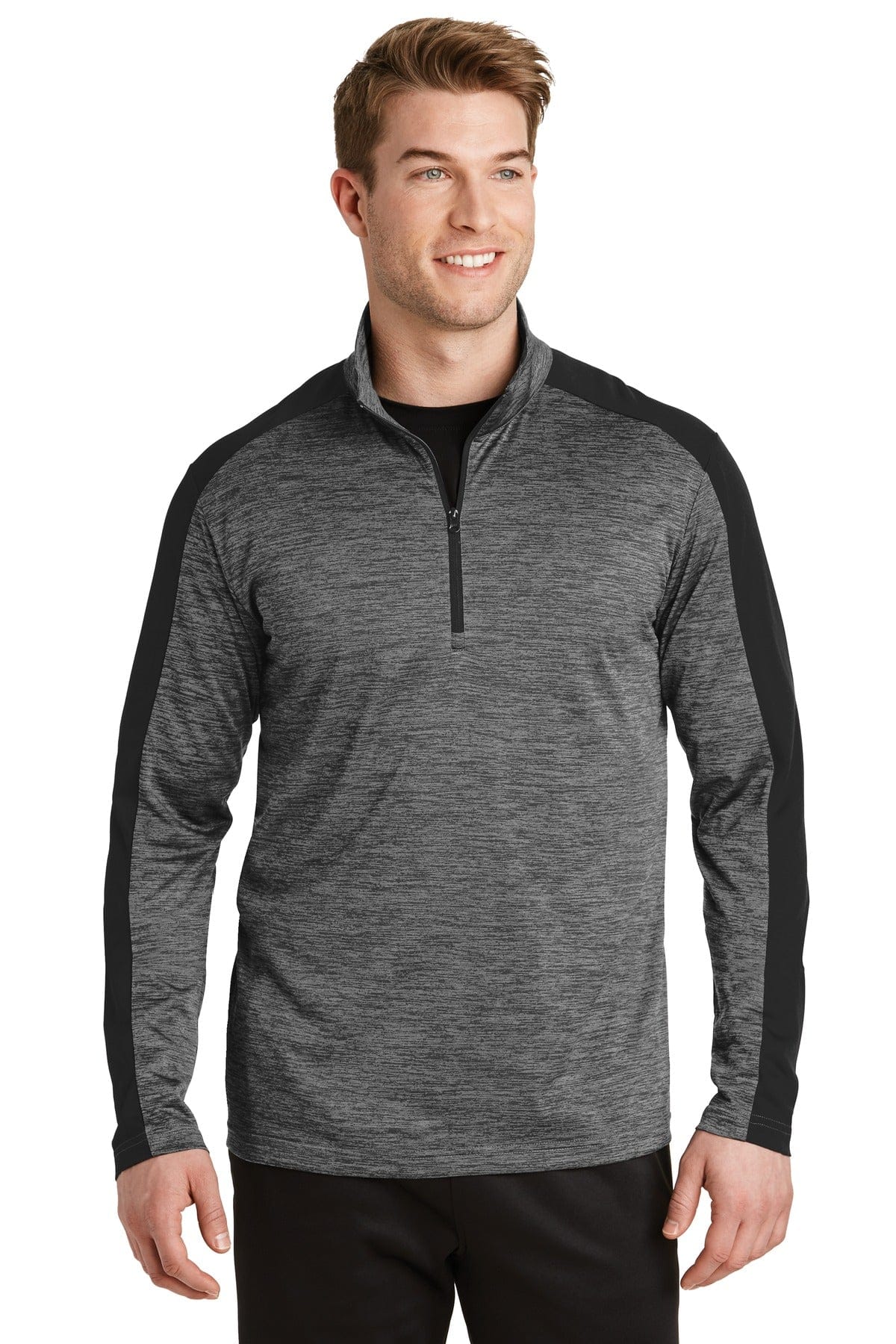 Sport-Tek XS / Grey-Black Electric/ Black Sport-Tek ST397: PosiCharge Electric Heather Colorblock 1/4-Zip Pullover
