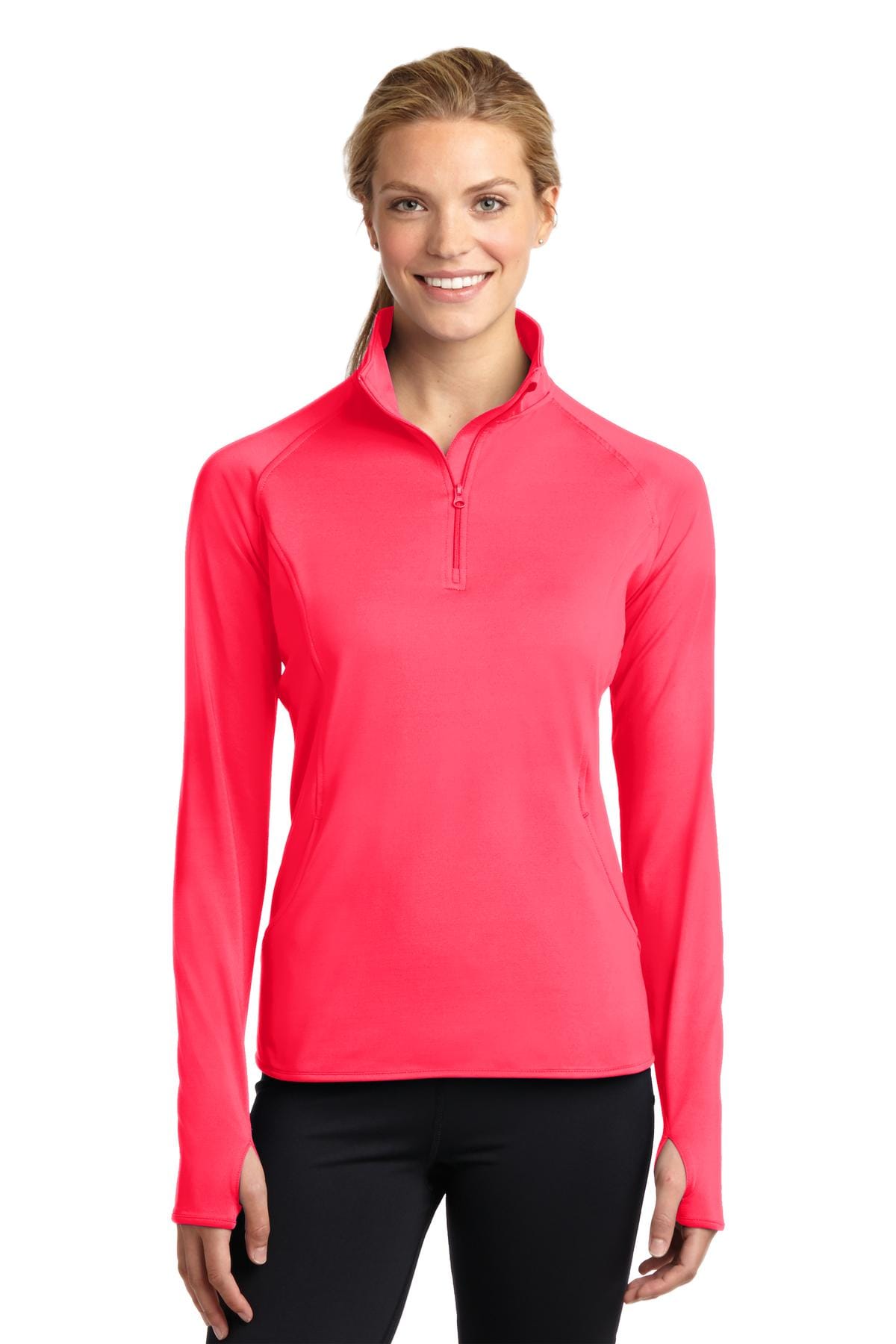 Sport-Tek XS / Hot Coral Sport-Tek LST850: Ladies Sport-Wick Stretch 1/2-Zip Pullover