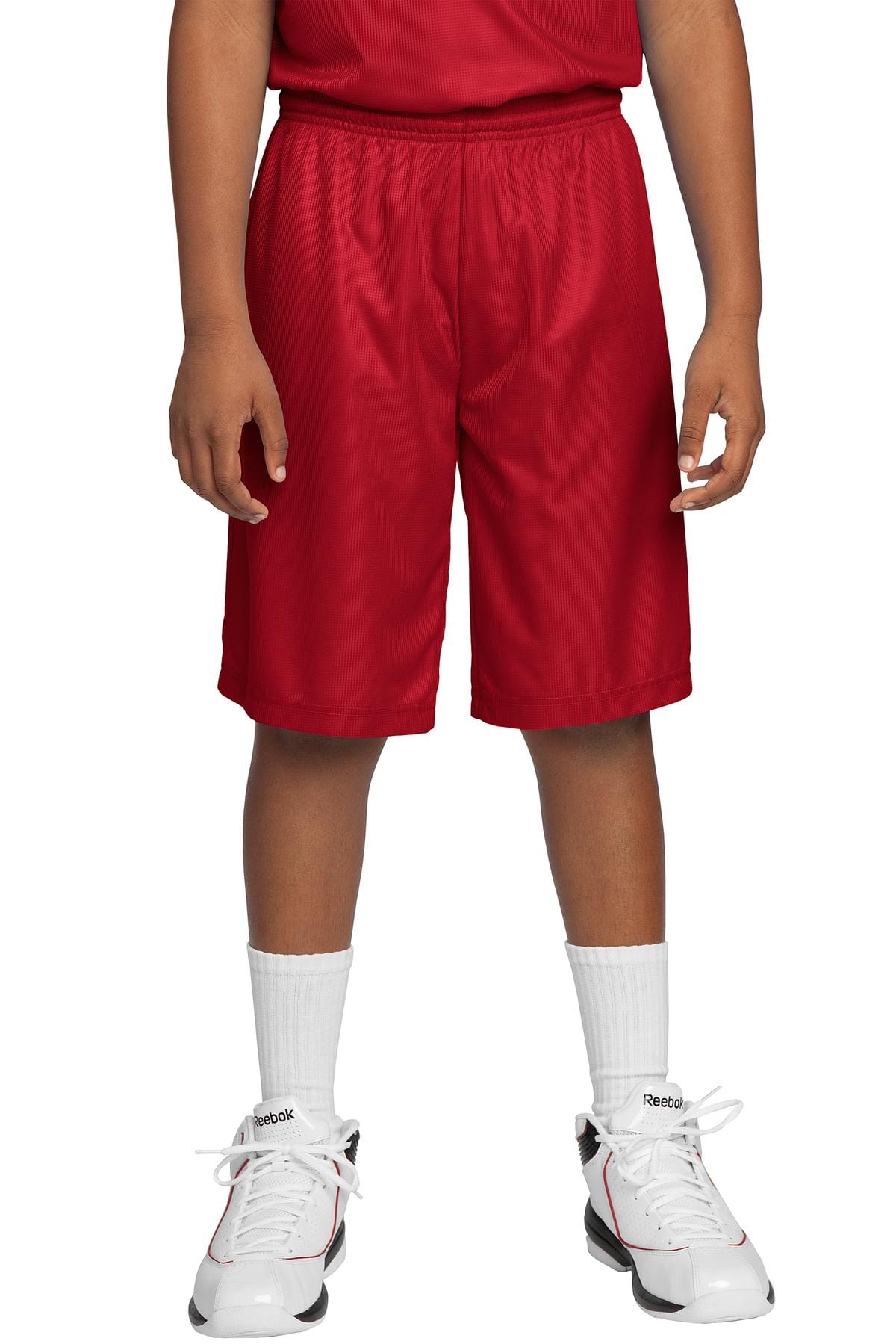 Sport-Tek Youth S / True Red DISCONTINUED  Sport-Tek ®  Youth PosiCharge ®  Mesh Reversible Short. YT560