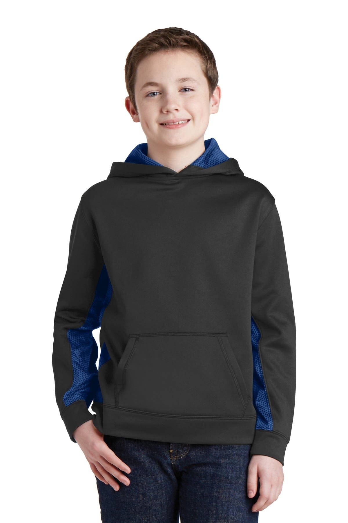 Sport-Tek YST239 Youth Sport-Wick CamoHex Fleece Colorblock Hooded Pullover in 