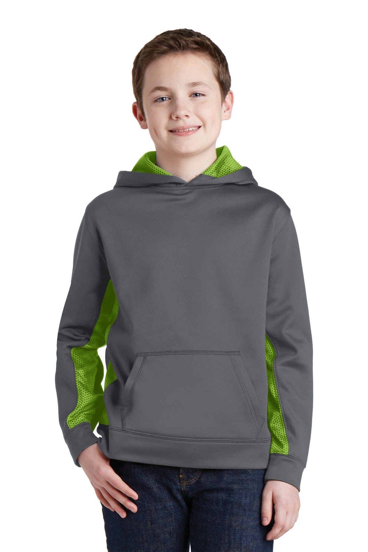 Sport-Tek YST239 Youth Sport-Wick CamoHex Fleece Colorblock Hooded Pullover in 