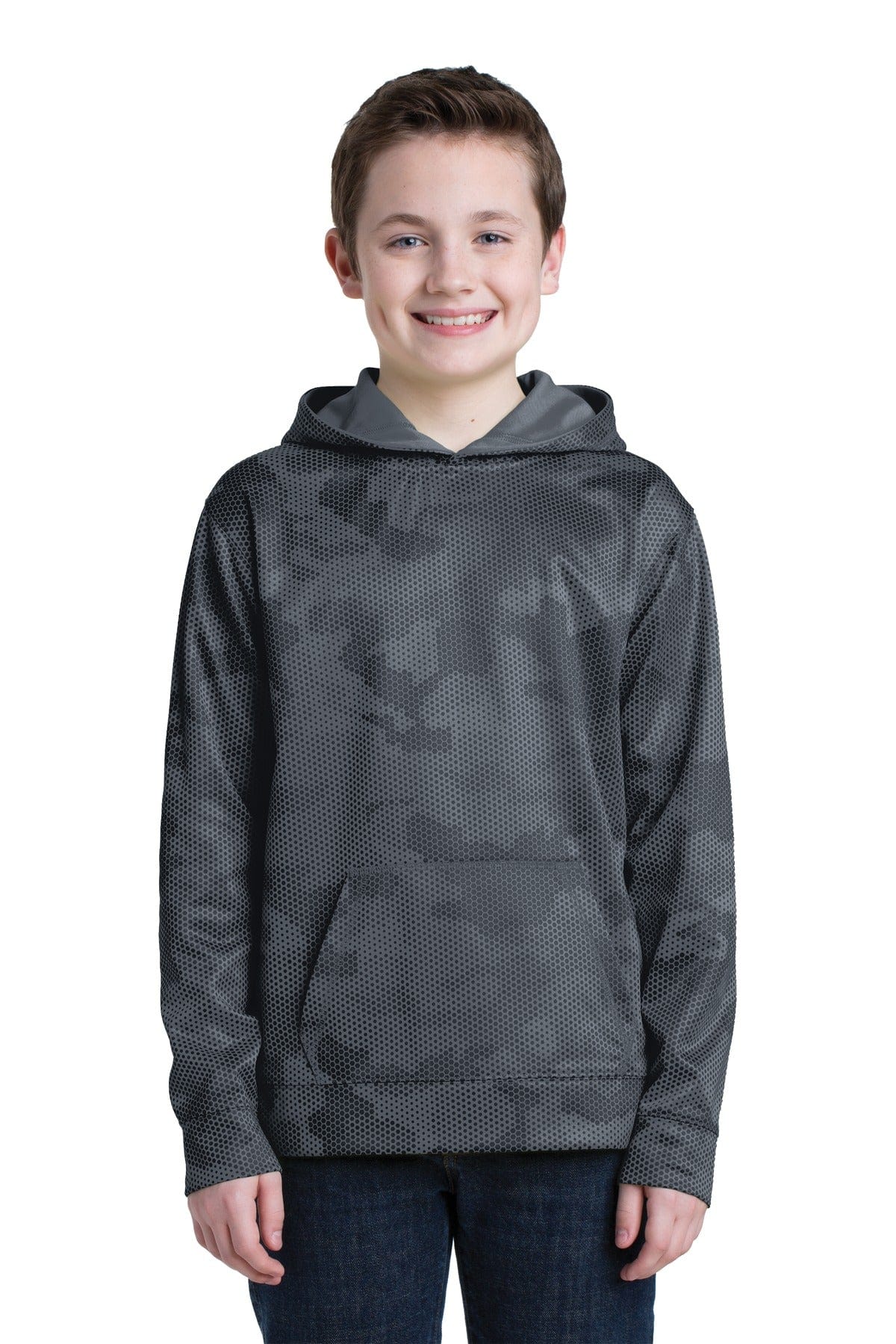 Sport-Tek Youth Sport-Tek YST240: Youth Sport-Wick CamoHex Fleece Hooded Pullover