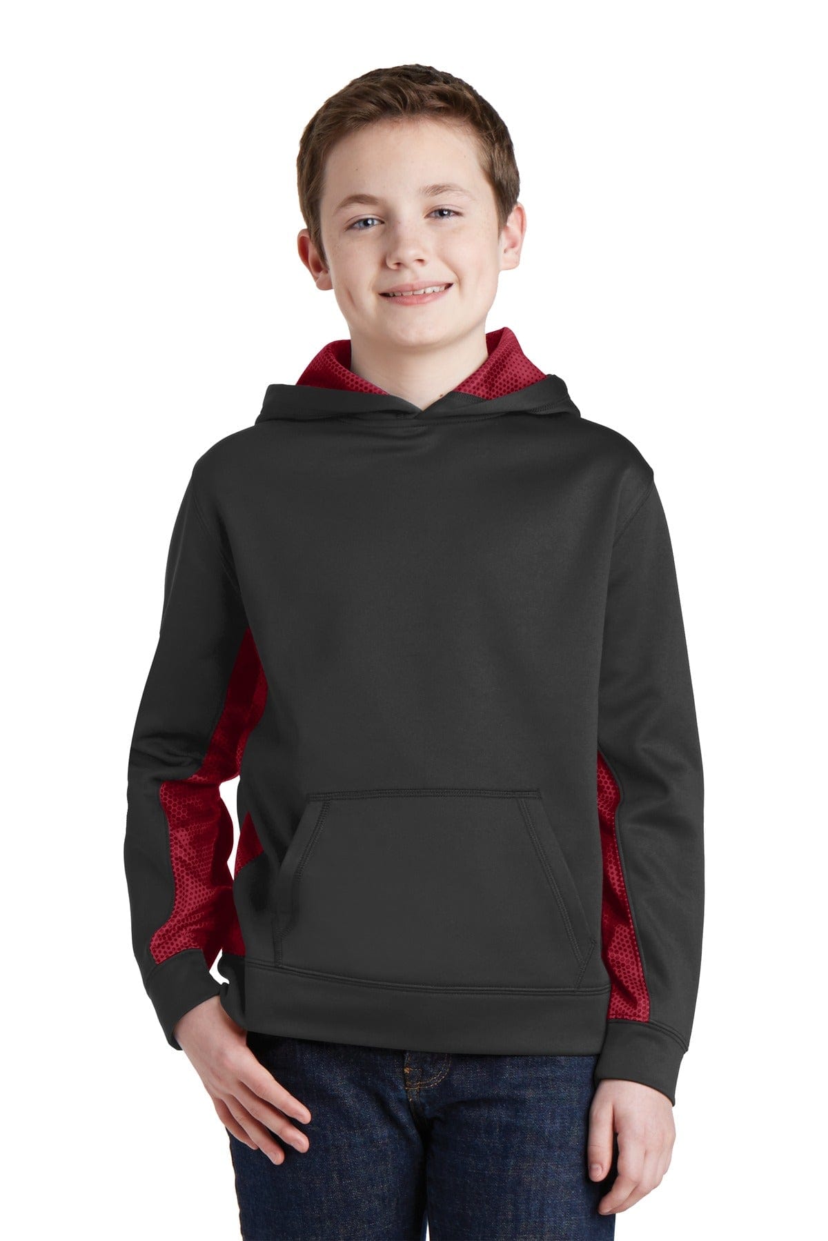 Sport-Tek YST239 Youth Sport-Wick CamoHex Fleece Colorblock Hooded Pullover in 