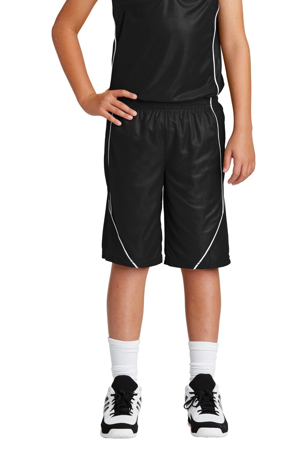 Sport-Tek Youth XS / Black Sport-Tek YT565: Youth PosiCharge Mesh Reversible Spliced Short