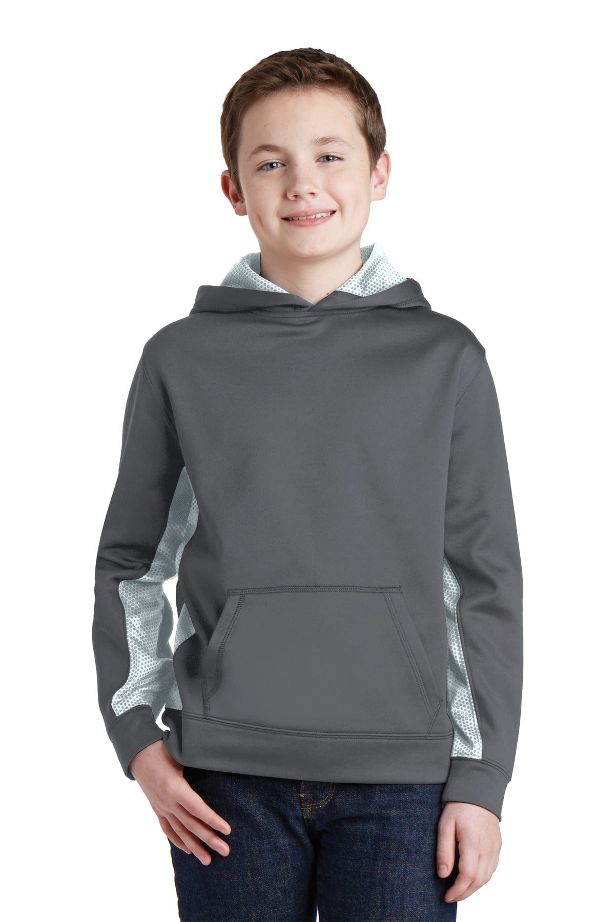 Sport-Tek YST239 Youth Sport-Wick CamoHex Fleece Colorblock Hooded Pullover in 