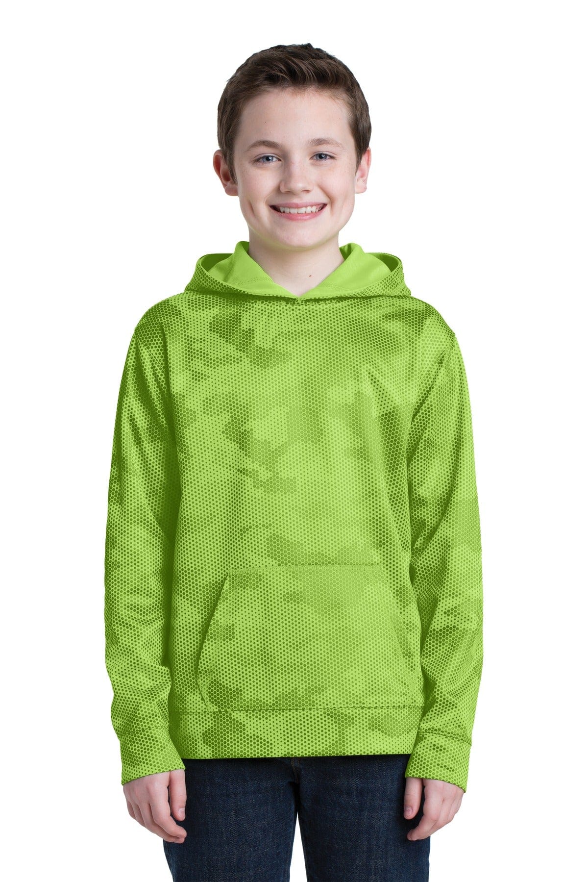 Sport-Tek Youth XS / Lime Shock Sport-Tek YST240: Youth Sport-Wick CamoHex Fleece Hooded Pullover