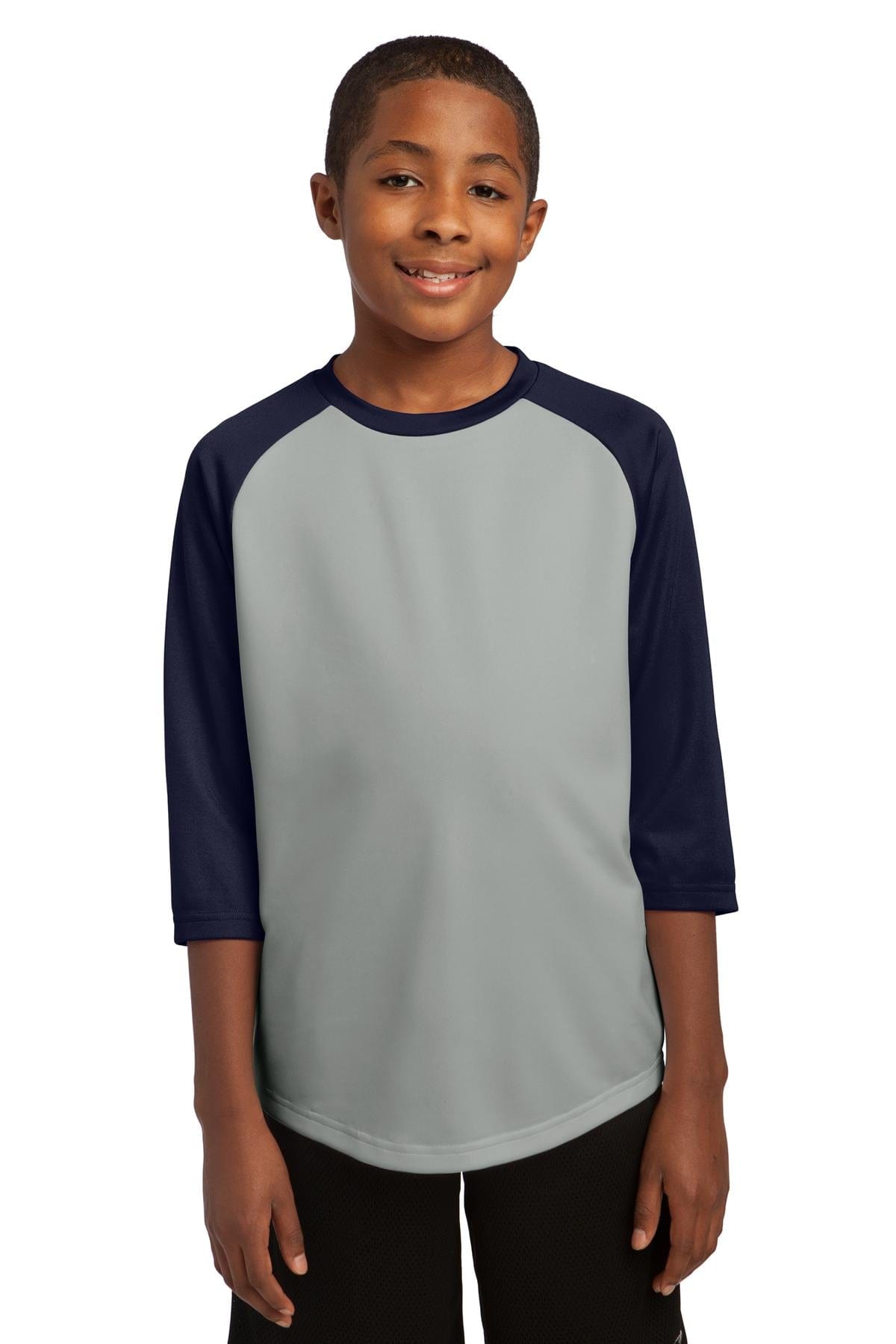 Sport-Tek Youth XS / Silver/True Navy DISCONTINUED  Sport-Tek ®  Youth PosiCharge® Baseball Jersey. YST205