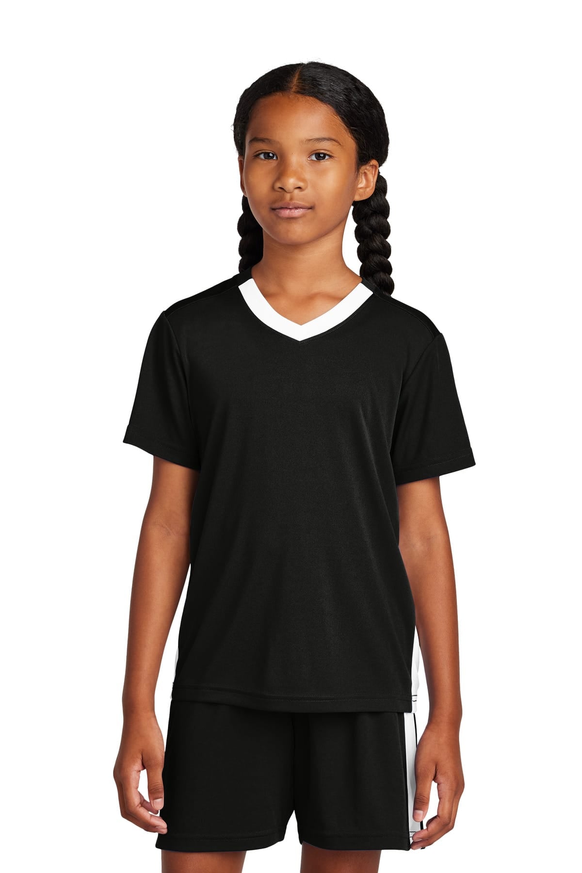 Sport-Tek YST101 XS / Black/ White Sport-Tek YST101 Youth Competitor United V-Neck