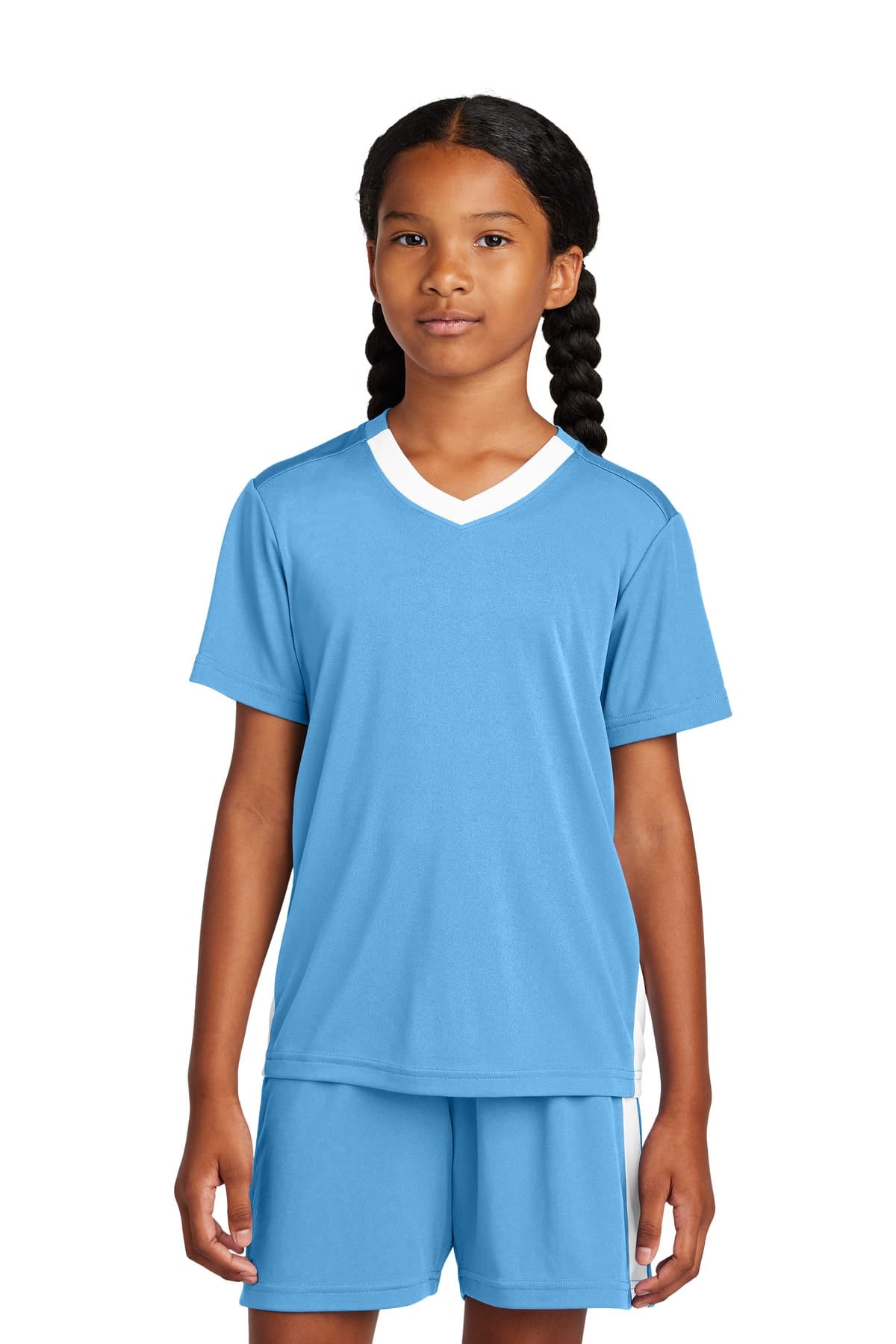 Sport-Tek YST101 XS / Carolina Blue/ White Sport-Tek YST101 Youth Competitor United V-Neck