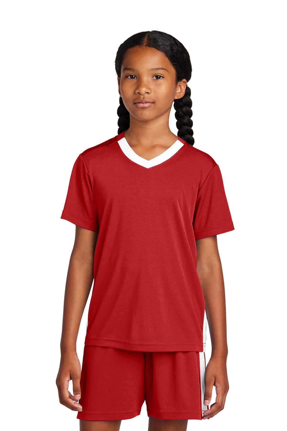 Sport-Tek YST101 XS / Deep Red/ White Sport-Tek YST101 Youth Competitor United V-Neck