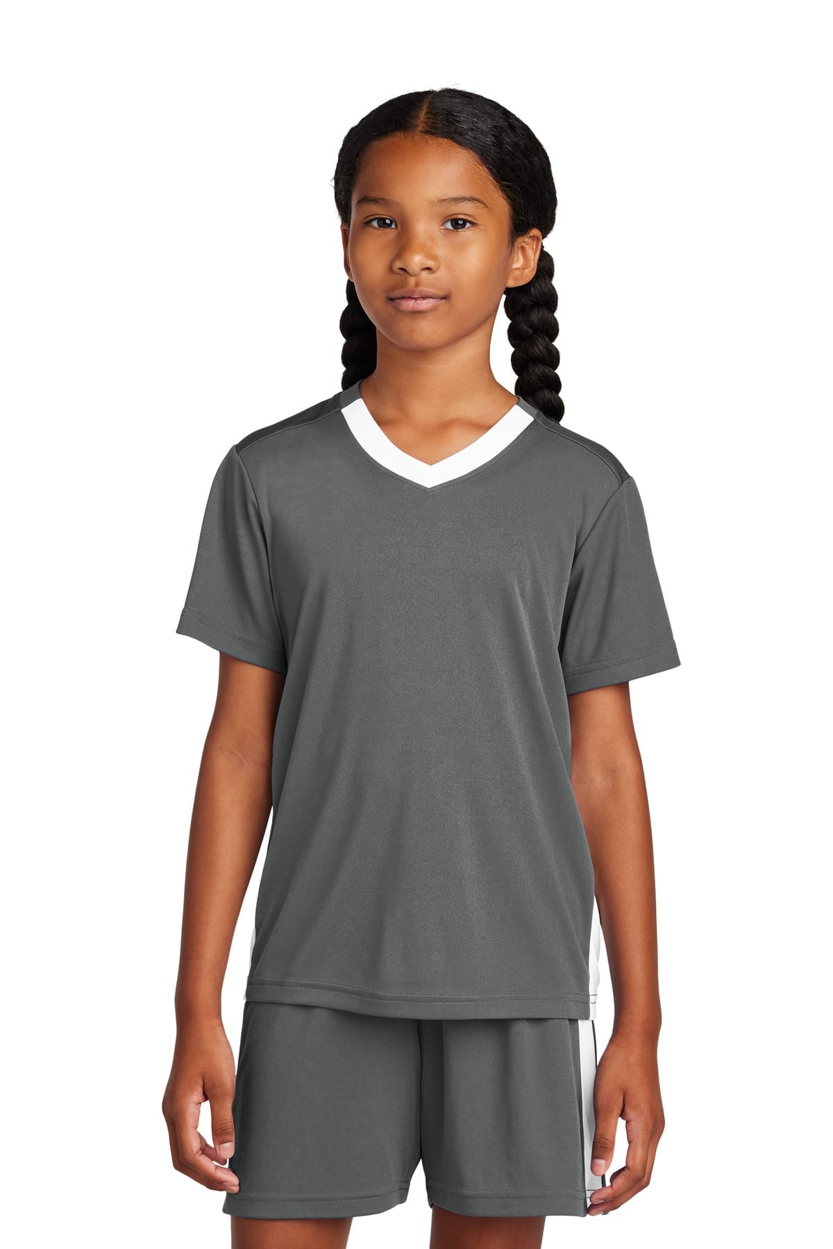 Sport-Tek YST101 XS / Iron Grey/ White Sport-Tek YST101 Youth Competitor United V-Neck