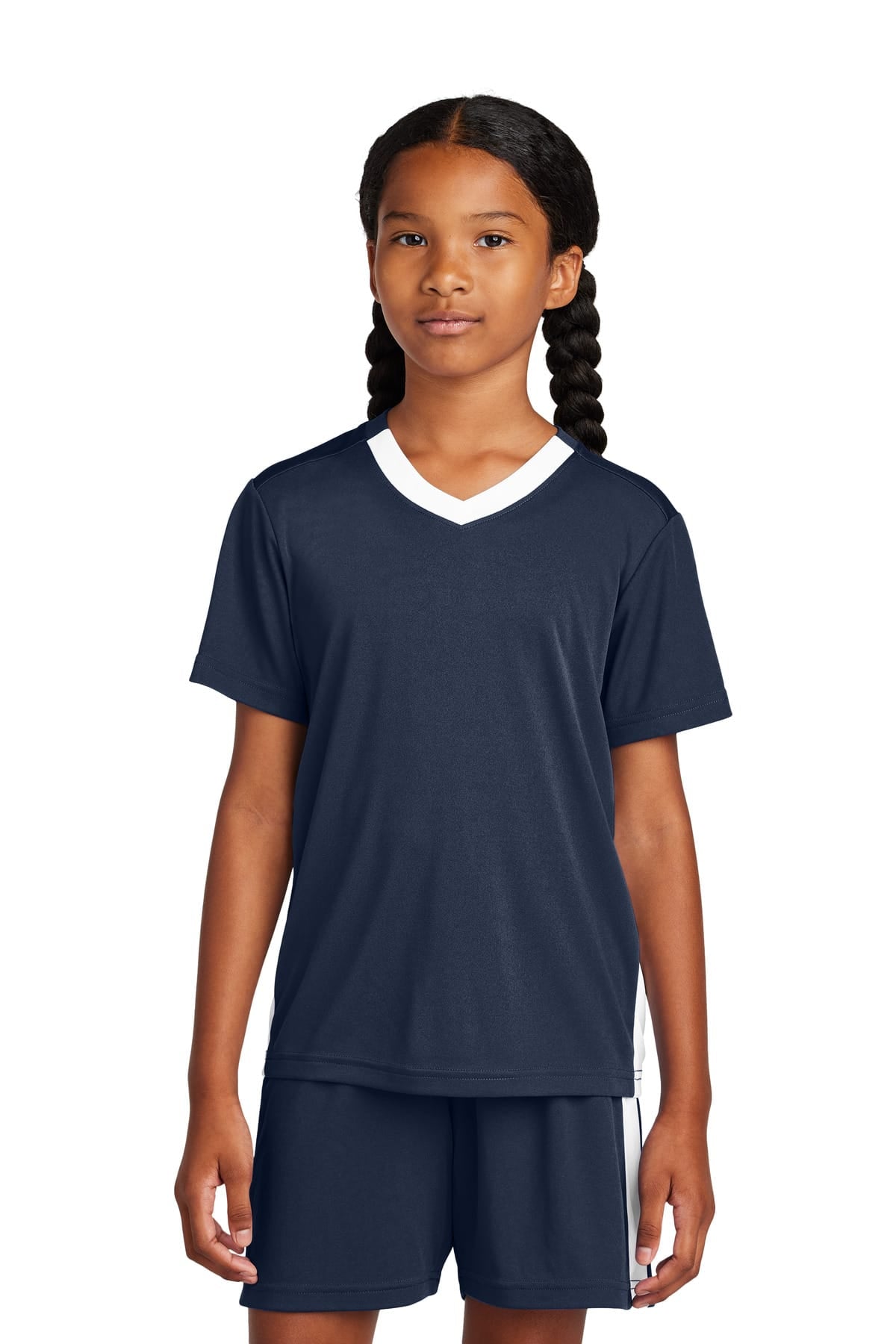 Sport-Tek YST101 XS / True Navy/ White Sport-Tek YST101 Youth Competitor United V-Neck