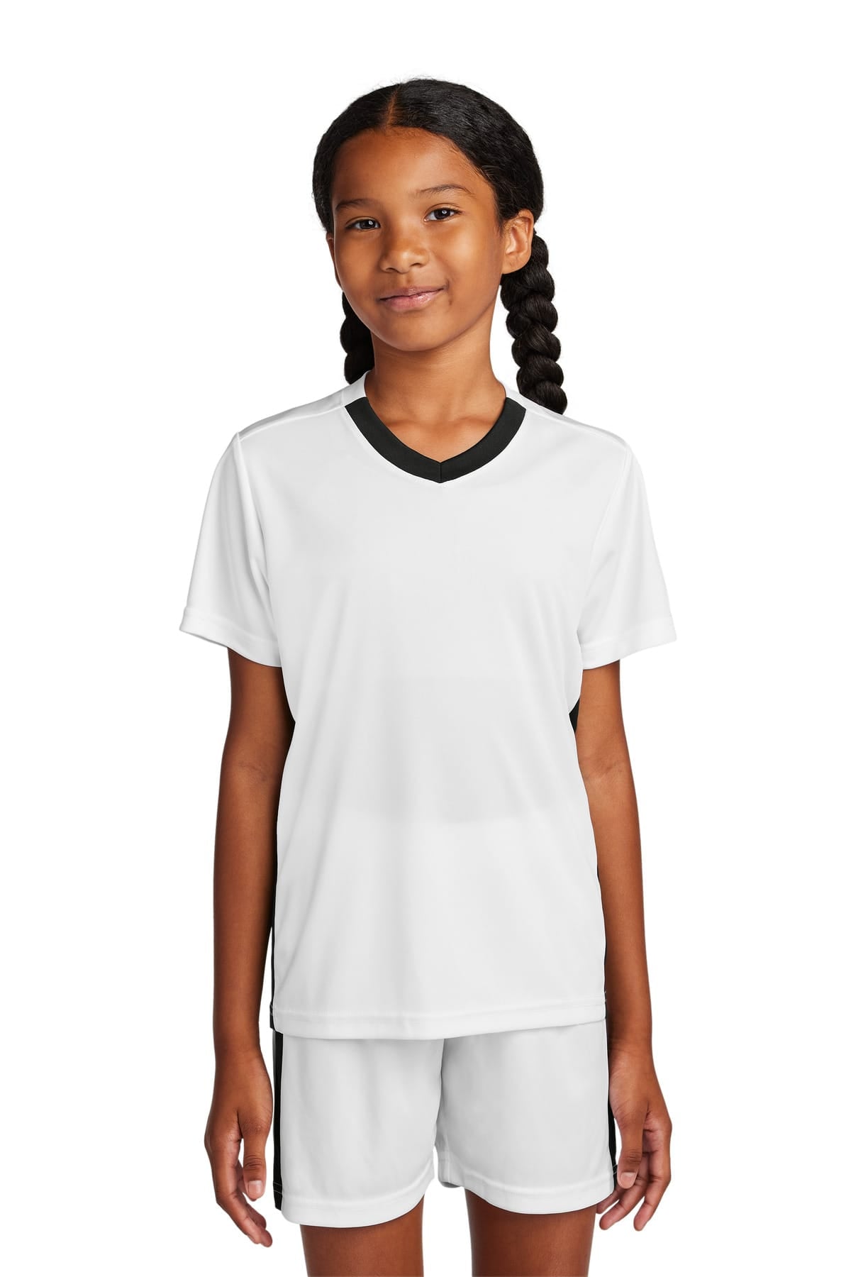 Sport-Tek YST101 XS / White/ Black Sport-Tek YST101 Youth Competitor United V-Neck