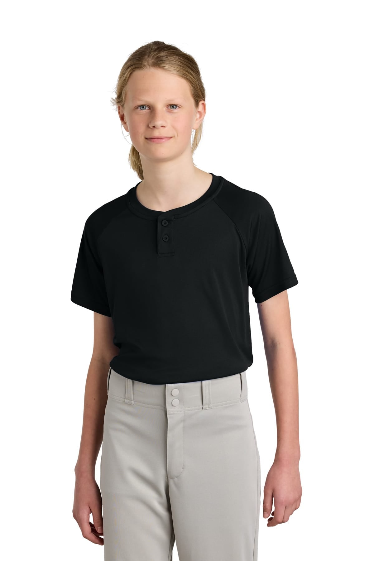 Sport-Tek YST359 XS / Black Sport-Tek YST359 Youth PosiCharge Competitor 2-Button Henley