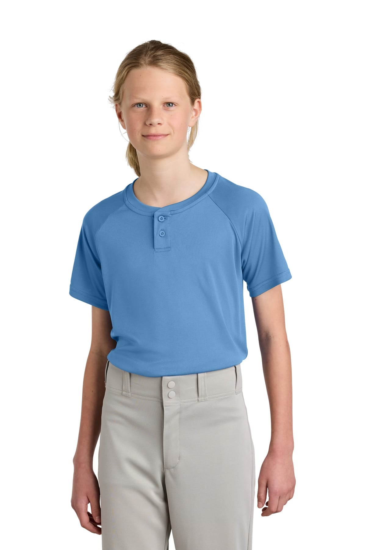 Sport-Tek YST359 XS / Carolina Blue Sport-Tek YST359 Youth PosiCharge Competitor 2-Button Henley