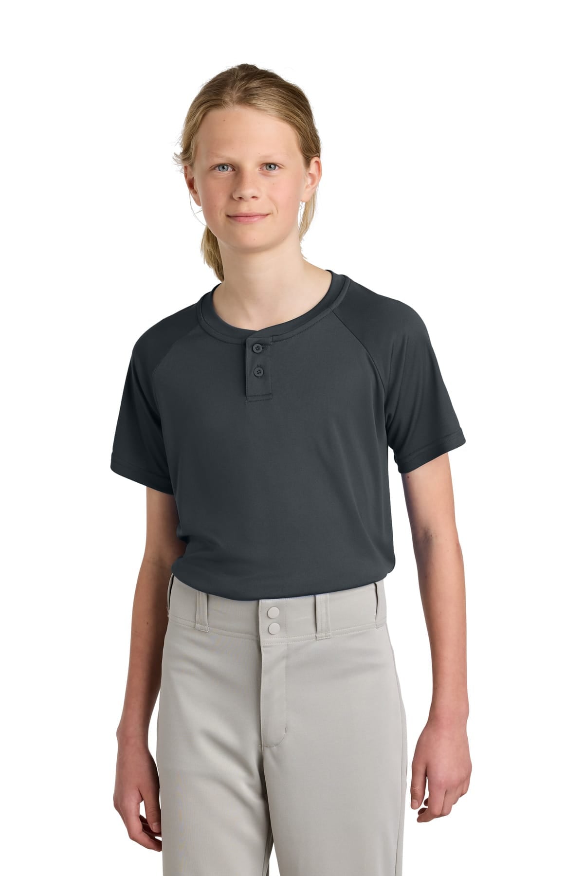 Sport-Tek YST359 XS / Iron Grey Sport-Tek YST359 Youth PosiCharge Competitor 2-Button Henley