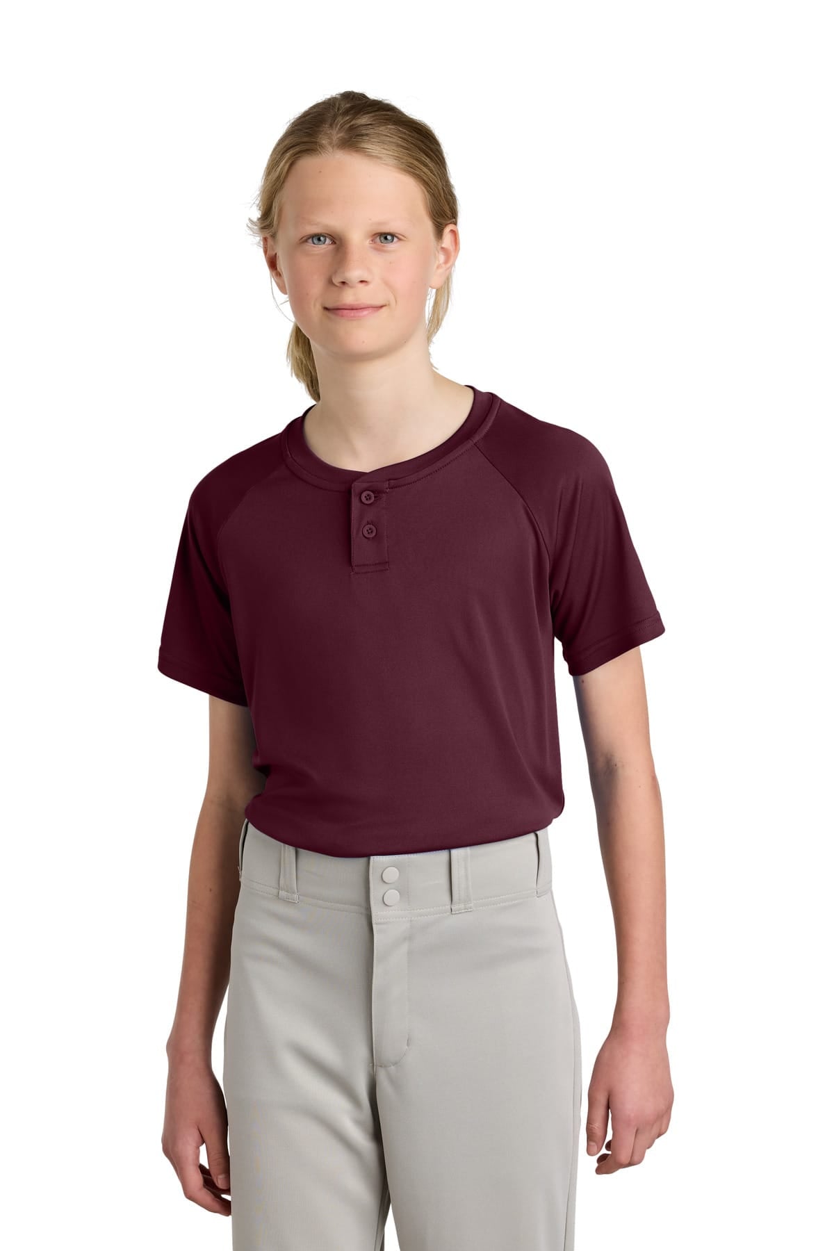 Sport-Tek YST359 XS / Maroon Sport-Tek YST359 Youth PosiCharge Competitor 2-Button Henley