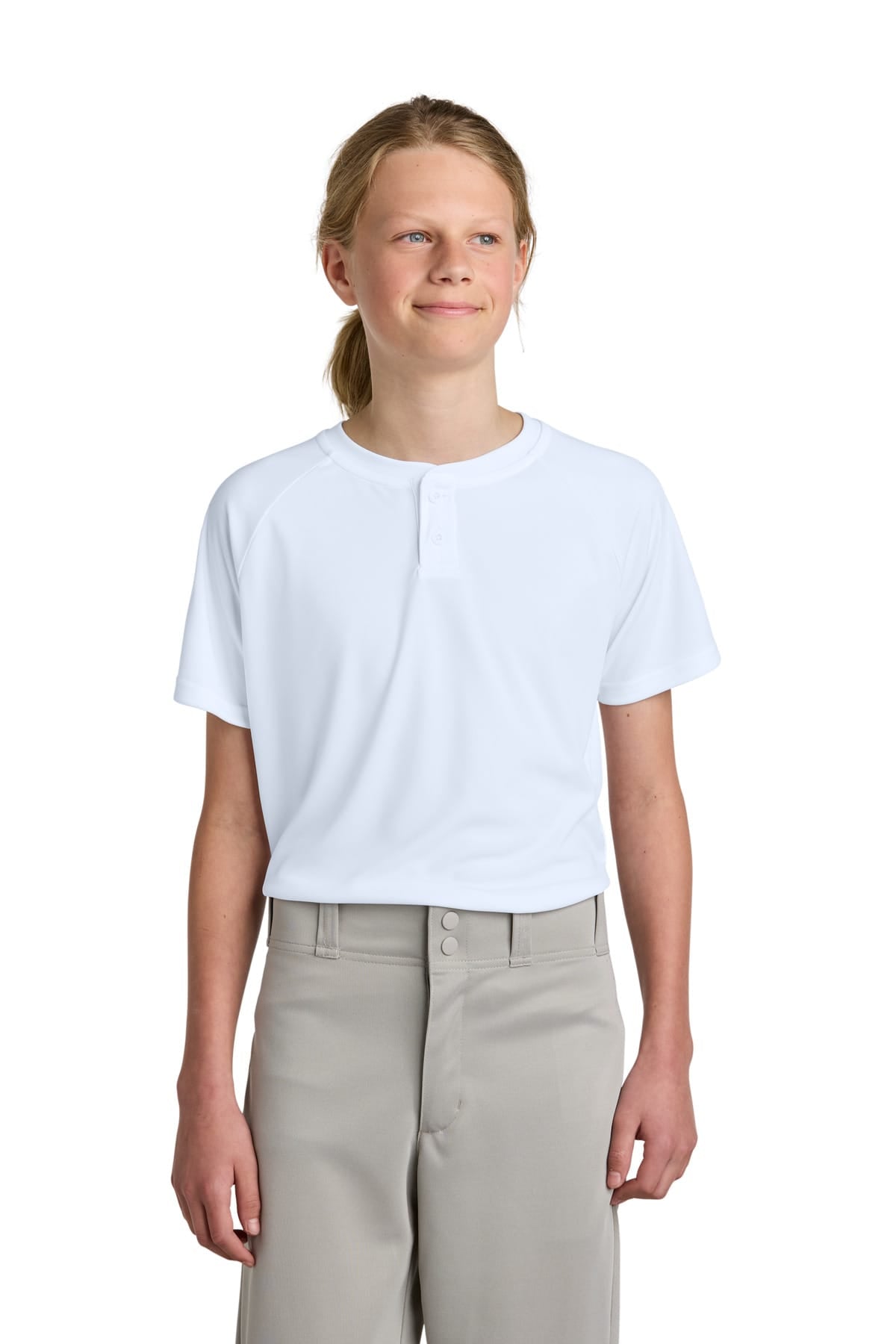 Sport-Tek YST359 XS / White Sport-Tek YST359 Youth PosiCharge Competitor 2-Button Henley