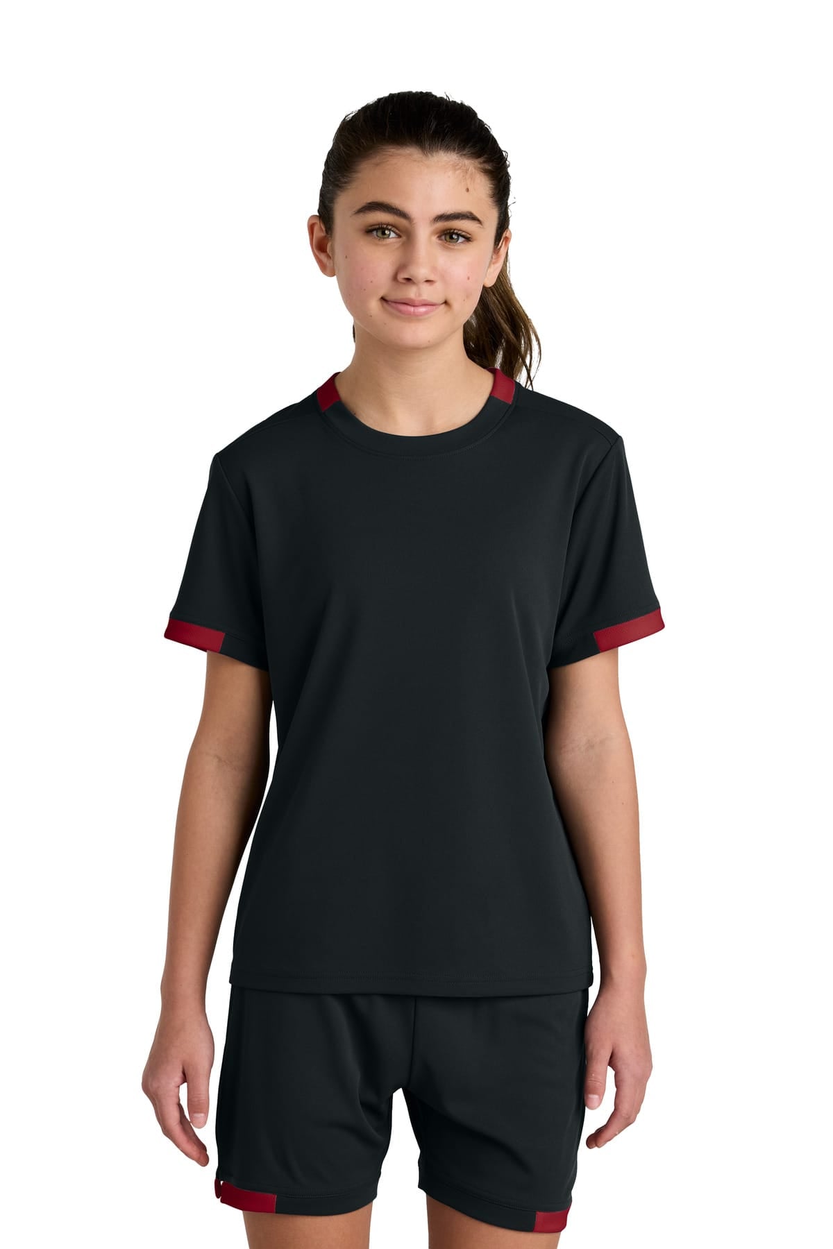 Sport-Tek YST440 XS / Black/ Deep Red Sport-Tek YST440 Youth Club Short Sleeve Crew