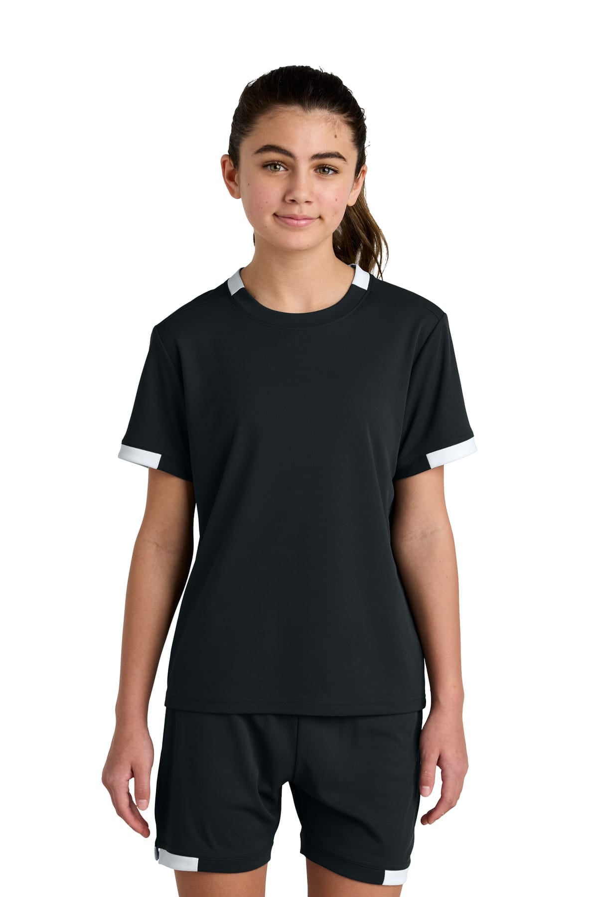 Sport-Tek YST440 XS / Black/ White Sport-Tek YST440 Youth Club Short Sleeve Crew