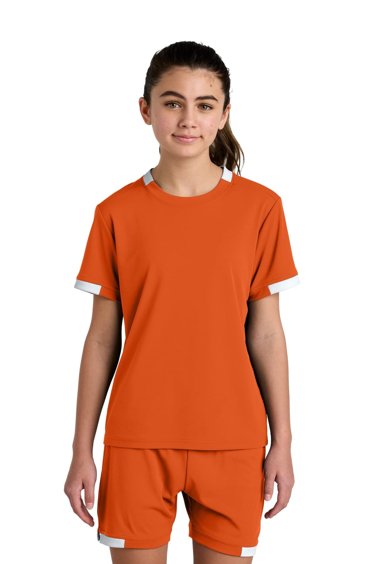 Sport-Tek YST440 XS / Deep Orange/ White Sport-Tek YST440 Youth Club Short Sleeve Crew