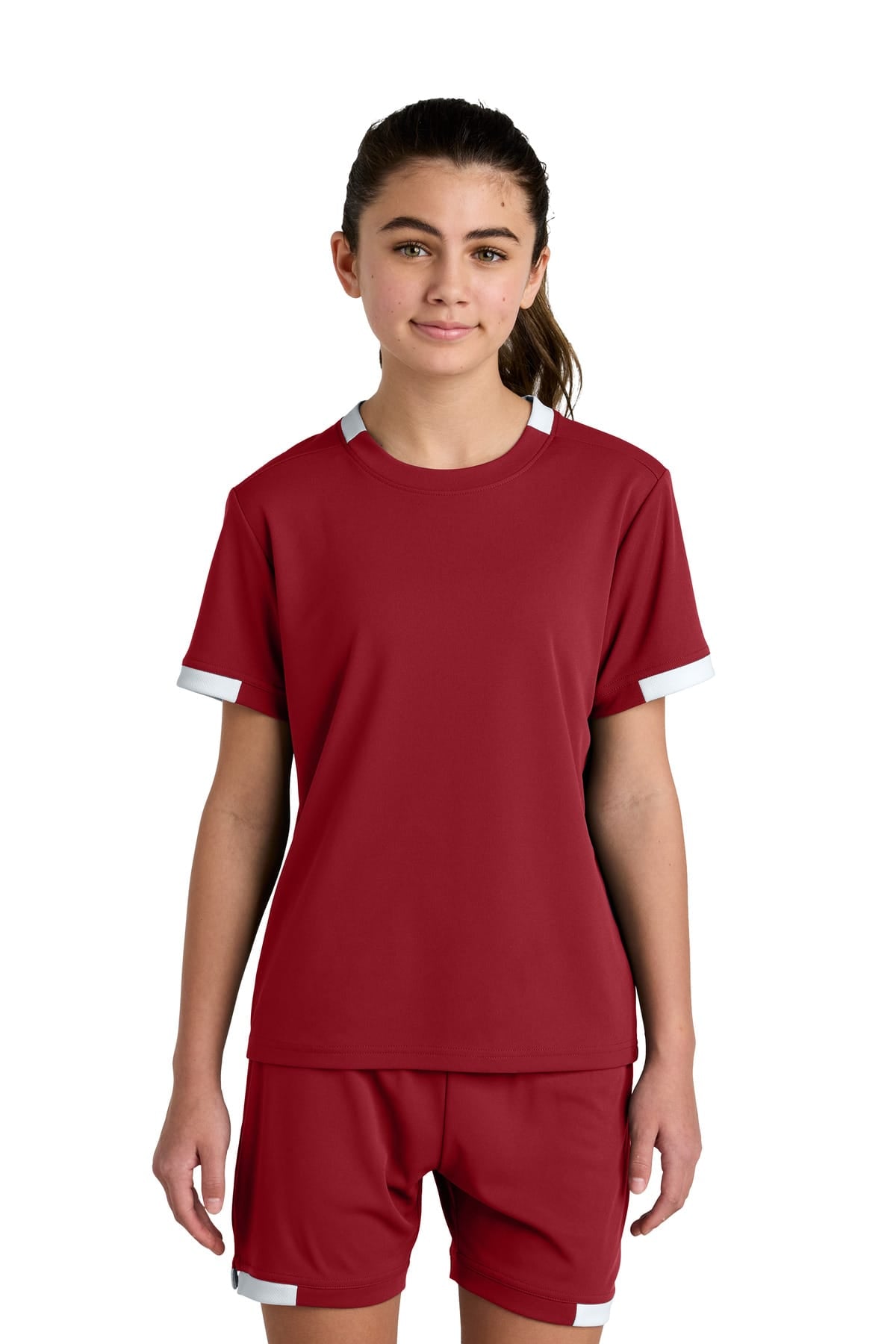 Sport-Tek YST440 XS / Deep Red/ White Sport-Tek YST440 Youth Club Short Sleeve Crew
