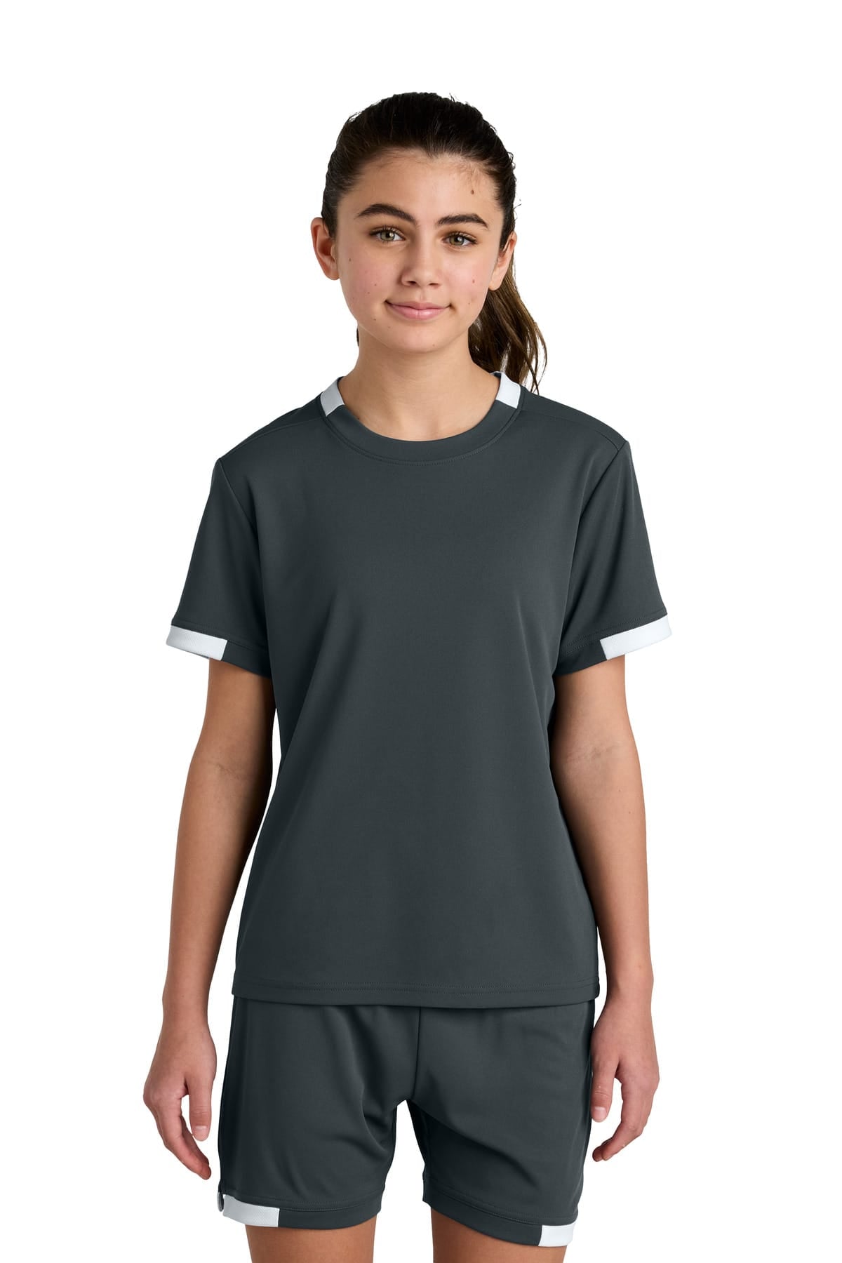 Sport-Tek YST440 XS / Iron Grey/ White Sport-Tek YST440 Youth Club Short Sleeve Crew