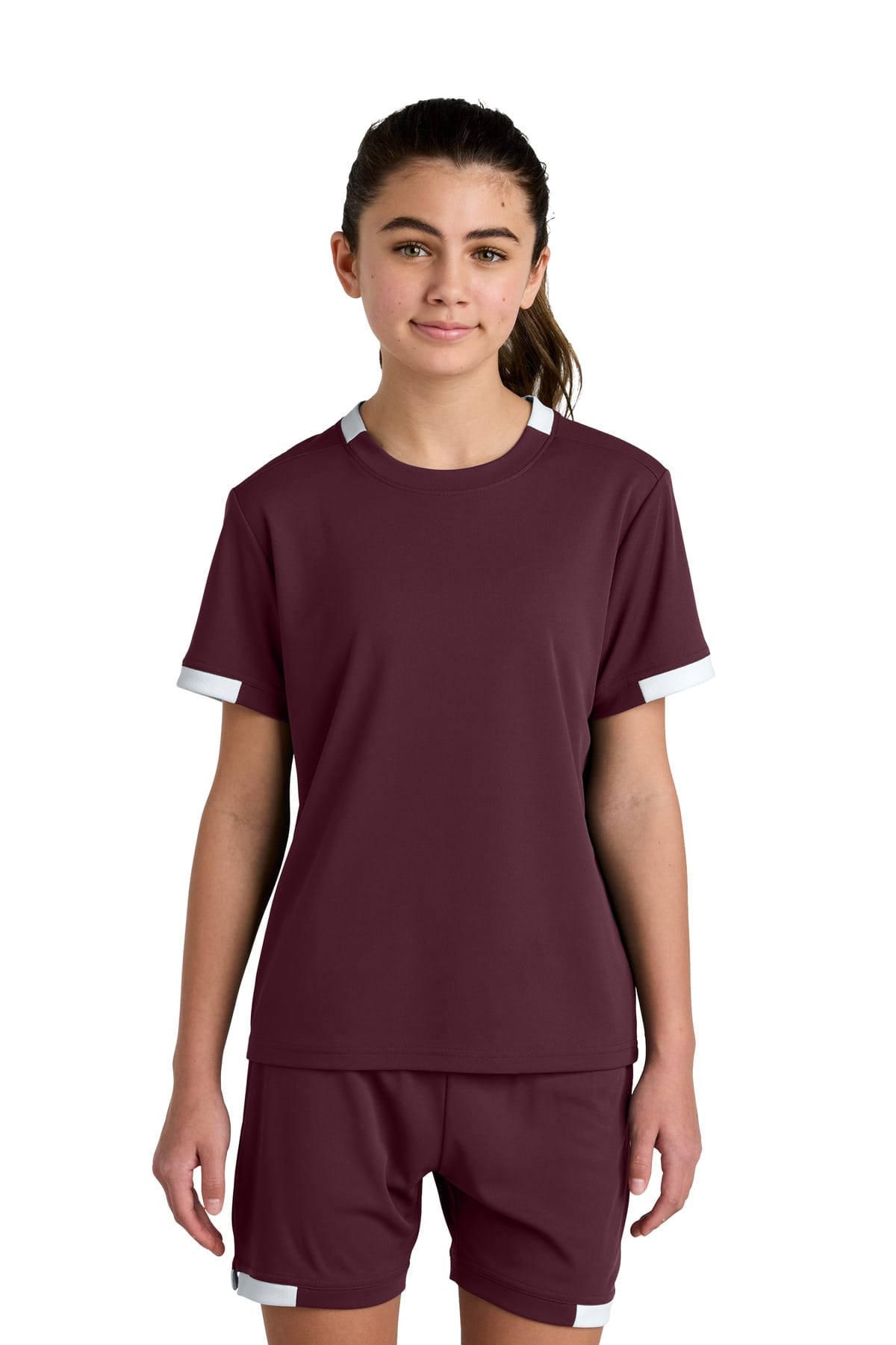 Sport-Tek YST440 XS / Maroon/ White Sport-Tek YST440 Youth Club Short Sleeve Crew