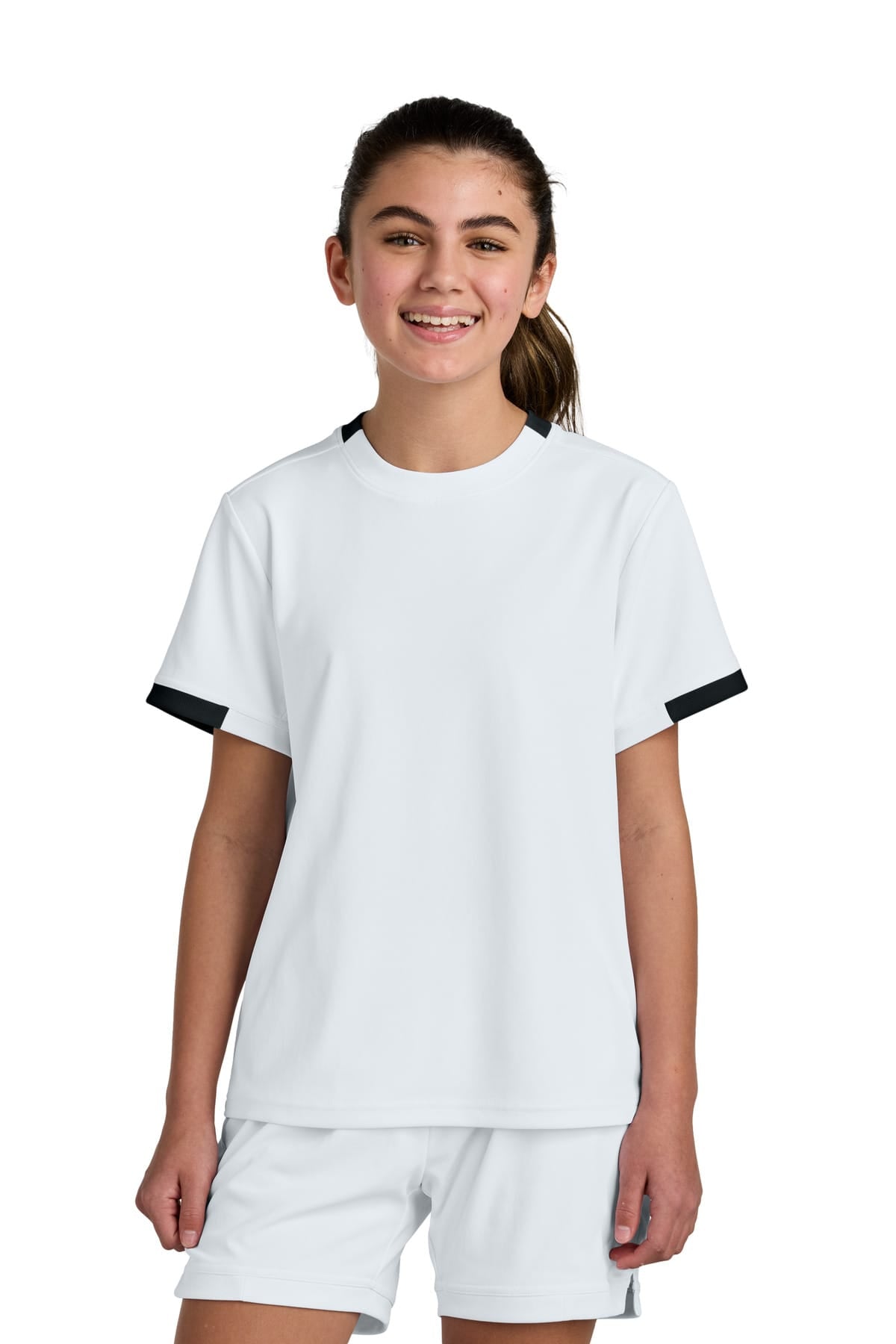 Sport-Tek YST440 XS / White/ Black Sport-Tek YST440 Youth Club Short Sleeve Crew