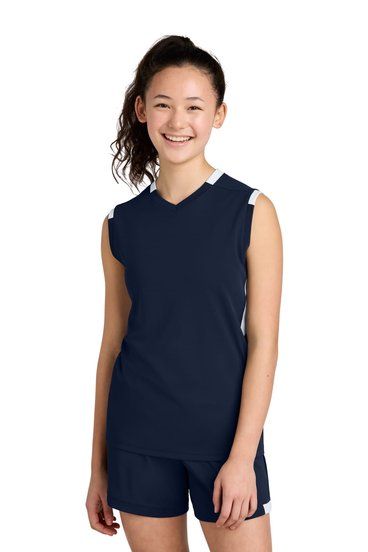 Sport-Tek YST441 XS / True Navy/ White Sport-Tek YST441 Youth Club Sleeveless V-Neck