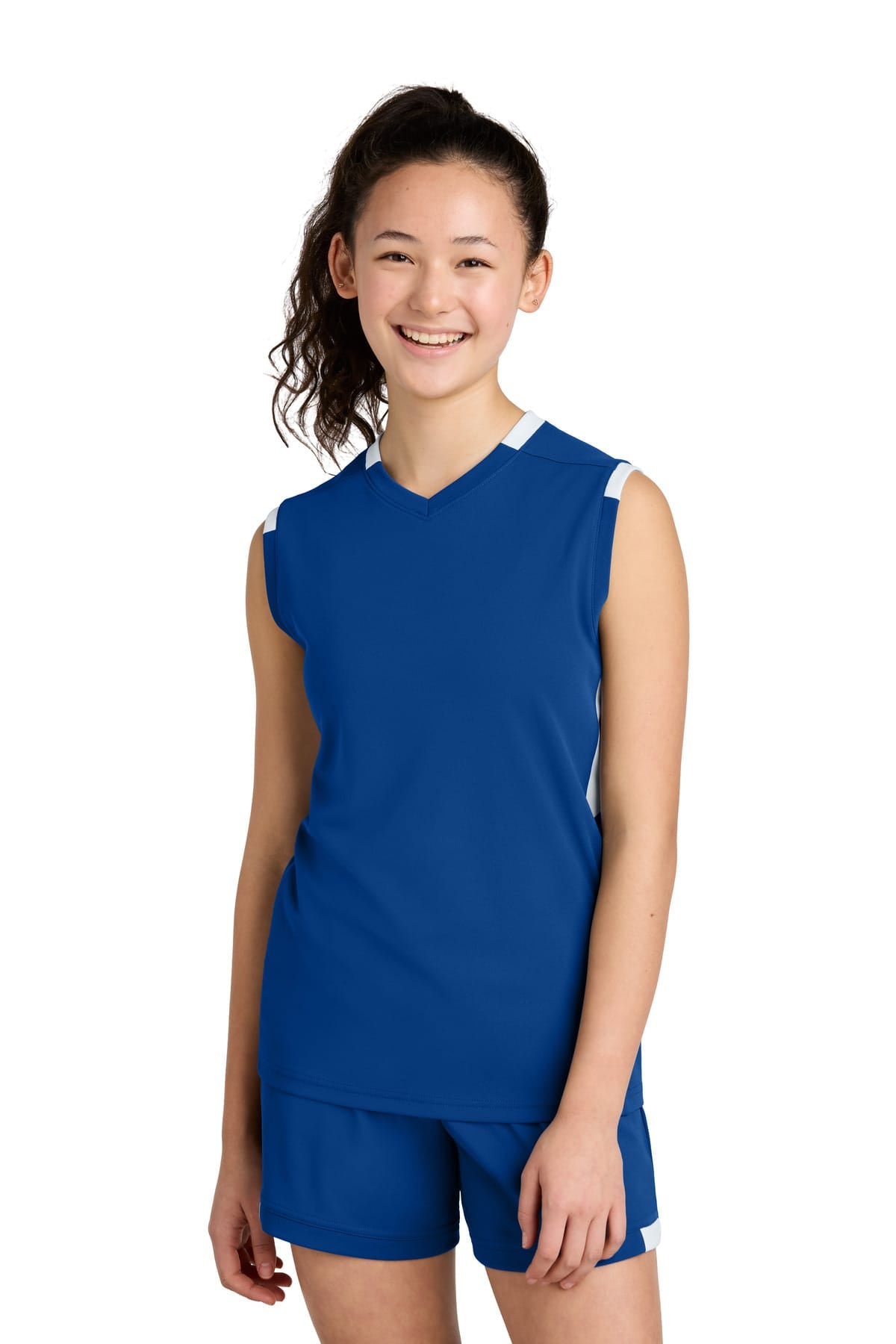 Sport-Tek YST441 XS / True Royal/ White Sport-Tek YST441 Youth Club Sleeveless V-Neck