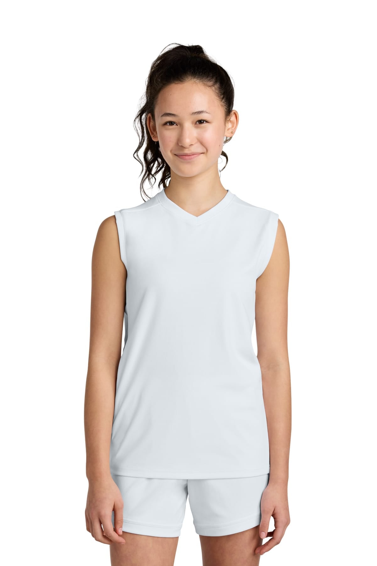 Sport-Tek YST441 XS / White/ White Sport-Tek YST441 Youth Club Sleeveless V-Neck