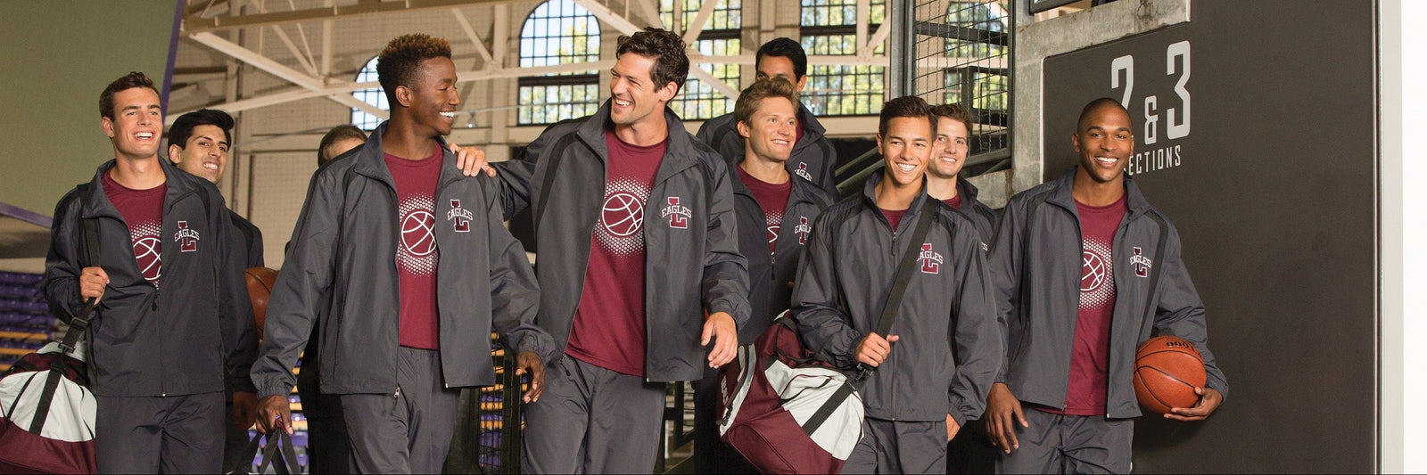 Bulk apparel ad with basketball players and custom logos