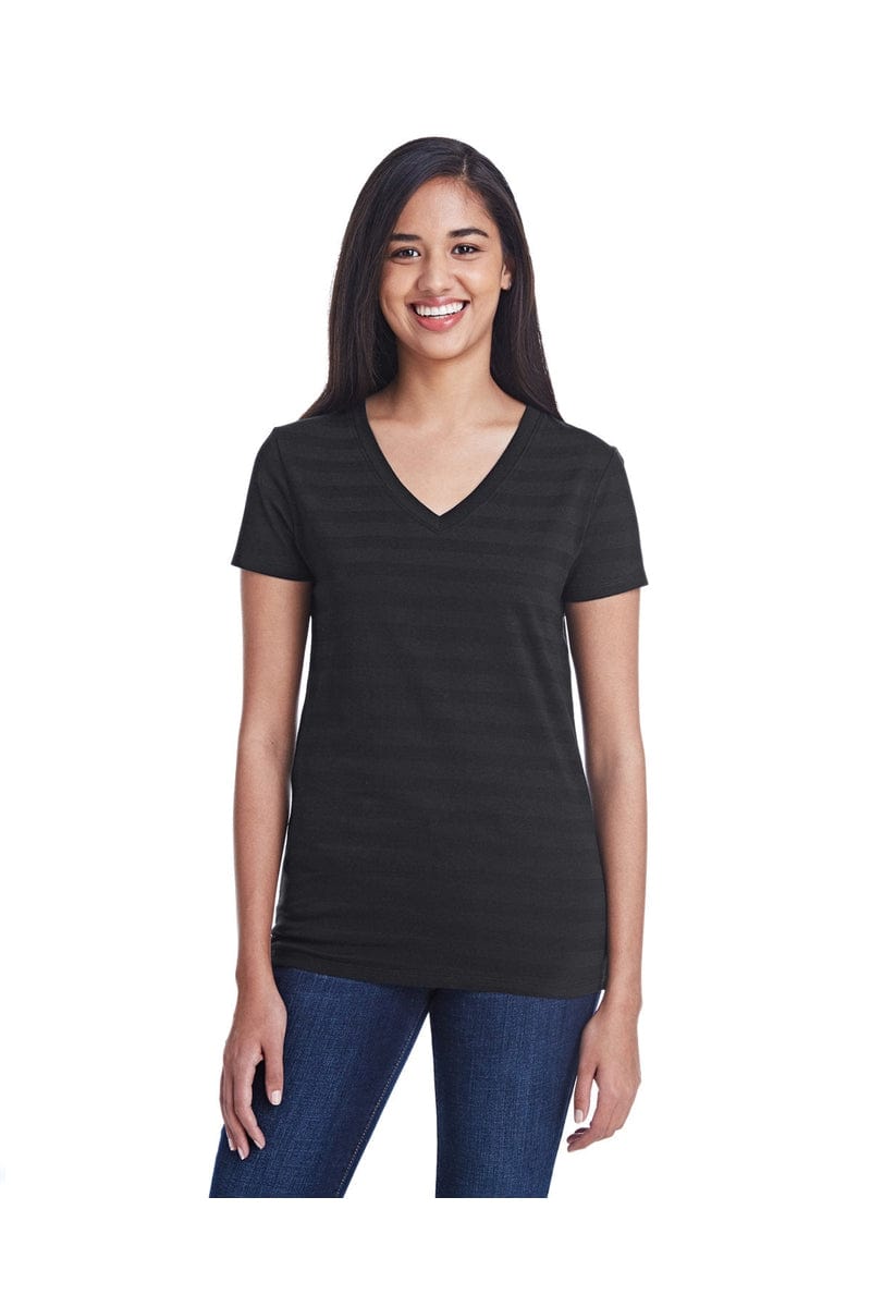 Threadfast Apparel T-Shirts S / Blck Invsbl Strp Threadfast Apparel 252RV: Ladies' Invisible Stripe V-Neck T-Shirt