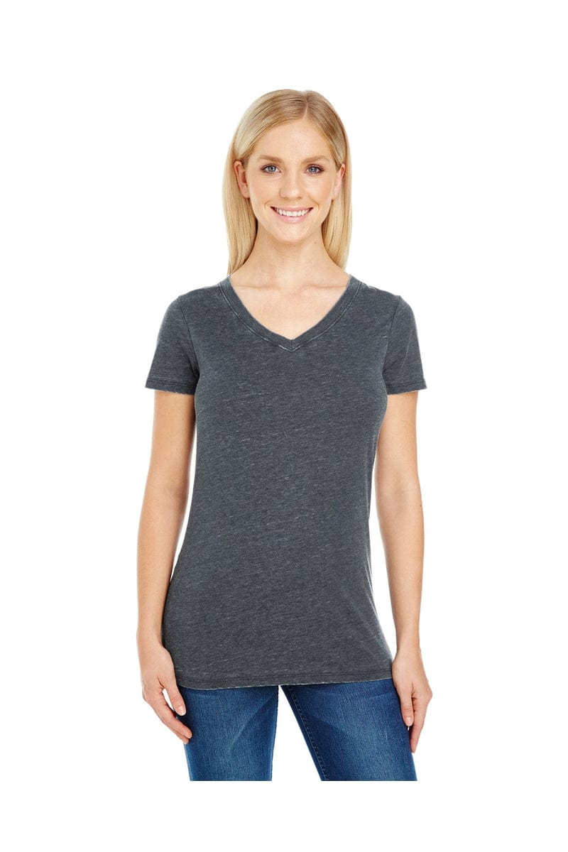 Threadfast Apparel 208B: Ladies' Vintage Dye Short-Sleeve V-Neck T-Shirt in Vintage Charcoal