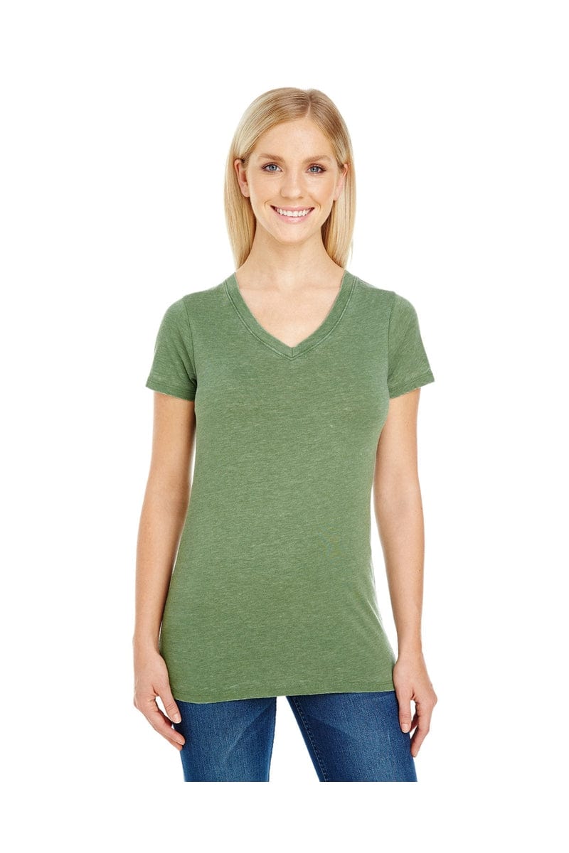 Threadfast Apparel 208B: Ladies' Vintage Dye Short-Sleeve V-Neck T-Shirt in Vintage Grass