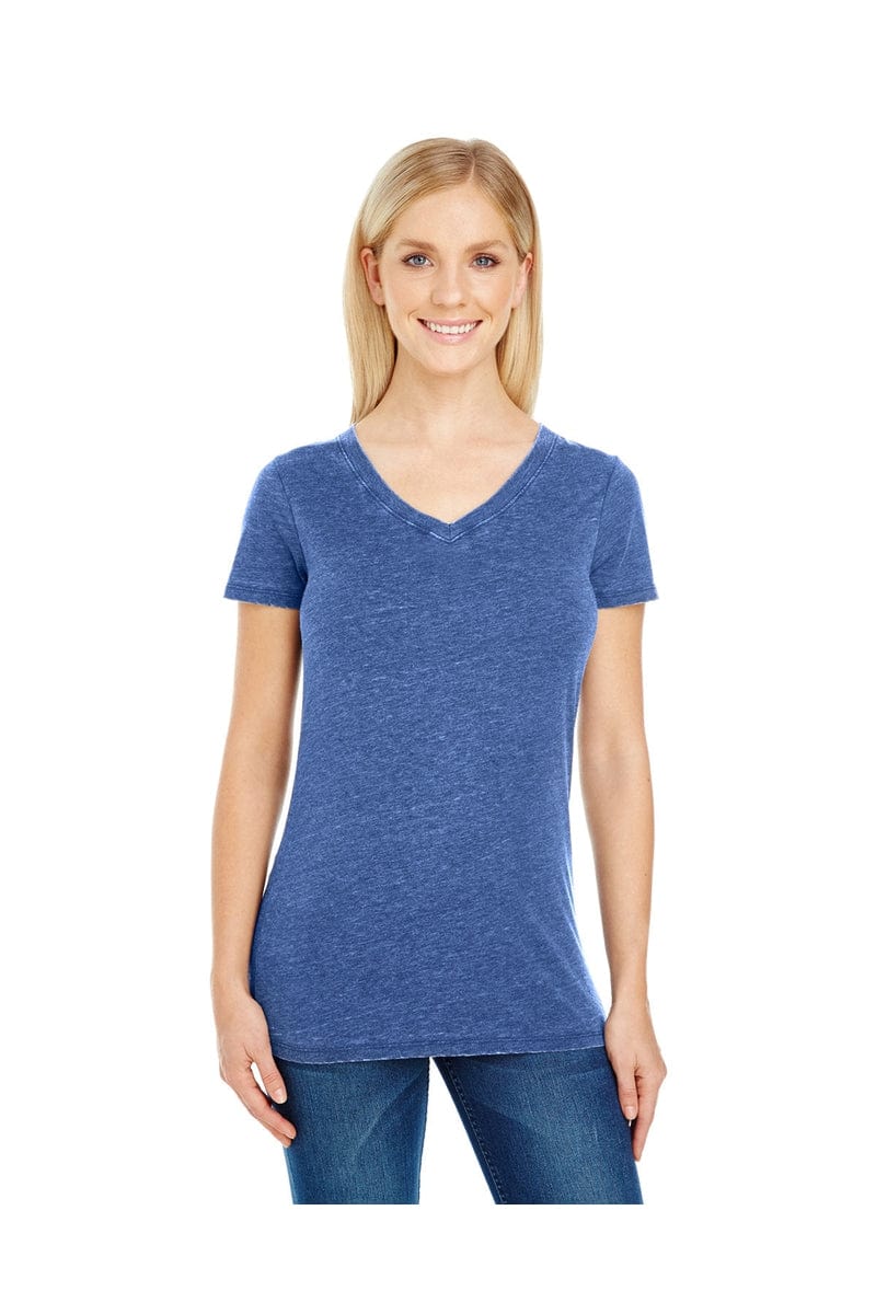 Threadfast Apparel 208B: Ladies' Vintage Dye Short-Sleeve V-Neck T-Shirt in Vintage Navy