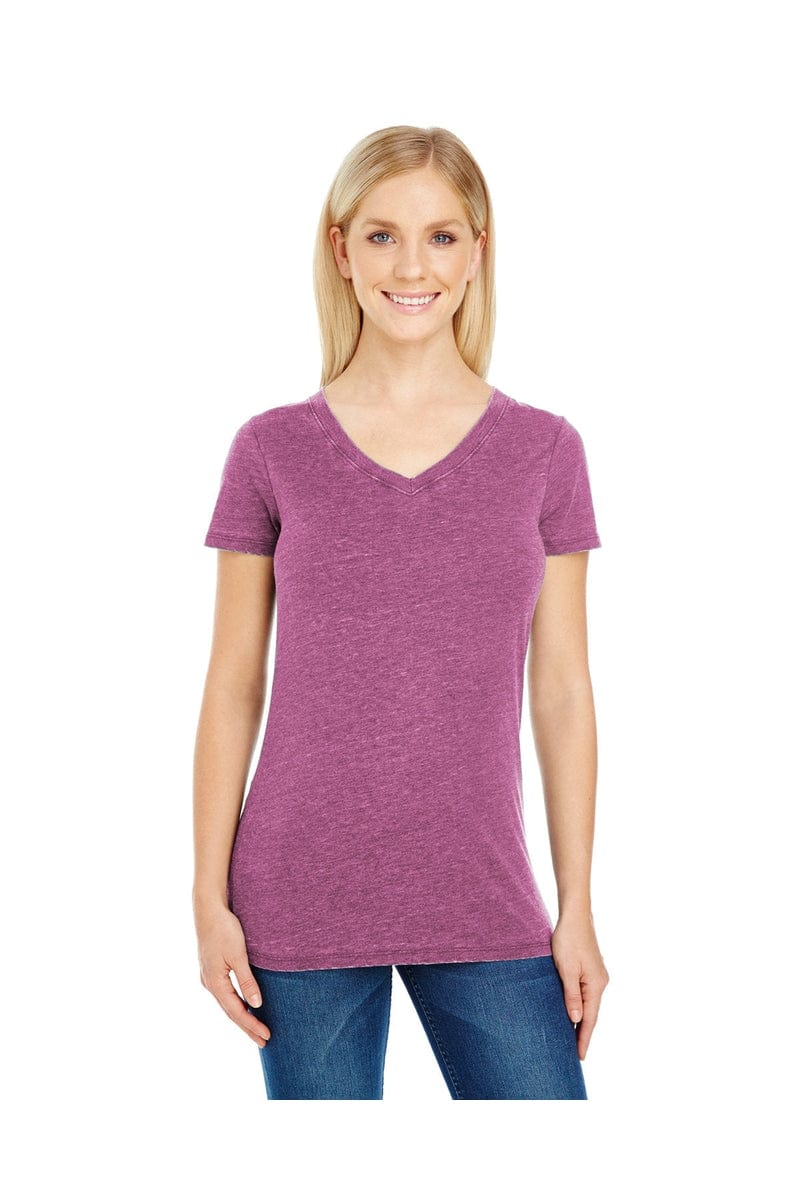 Threadfast Apparel 208B: Ladies' Vintage Dye Short-Sleeve V-Neck T-Shirt in Vintage Wine