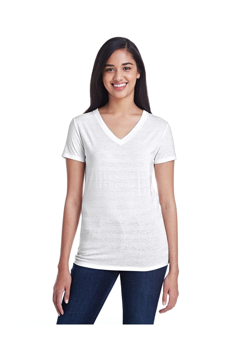 Threadfast Apparel T-Shirts S / Wht Invsbl Strp Threadfast Apparel 252RV: Ladies' Invisible Stripe V-Neck T-Shirt
