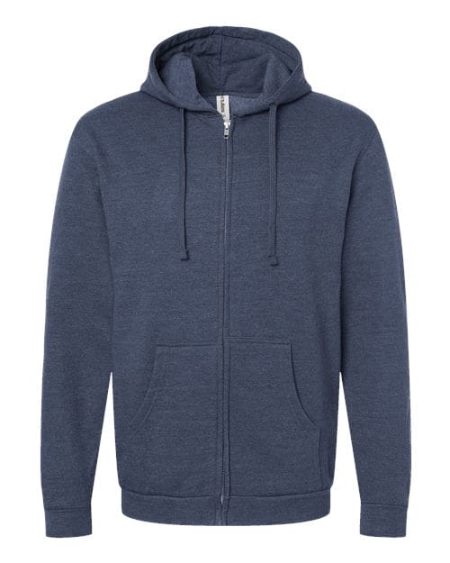 Tultex 331 Unisex Full-Zip Hooded Sweatshirt in Heather Denim
