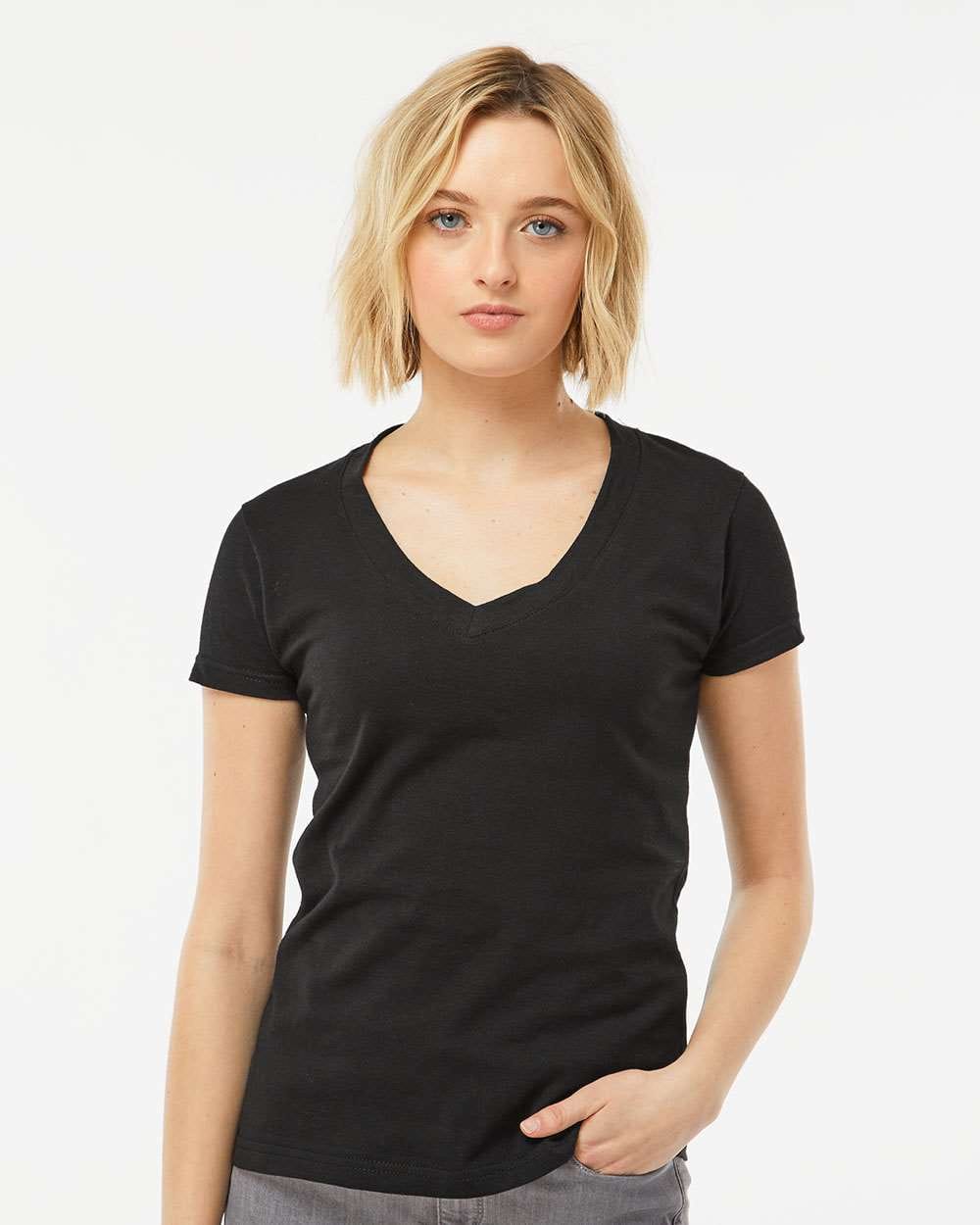 Tultex 10689 XS / Black Tultex 214: Women's Fine Jersey V-Neck T-Shirt