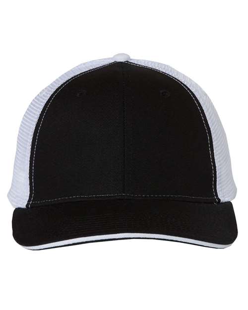 Valucap 2996 Adjustable / Black/ White S102-Sandwich Trucker Cap