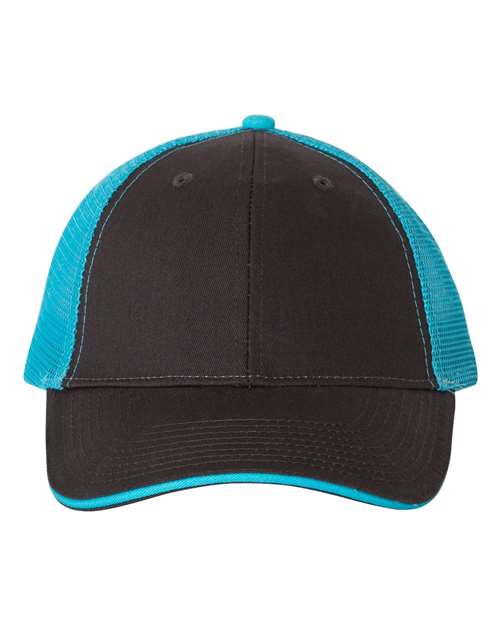 Valucap 2996 Adjustable / Charcoal/ Neon Blue S102-Sandwich Trucker Cap
