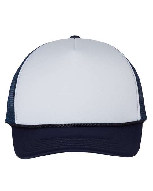 Valucap 445 Adjustable / White/ Navy VC700-Foam Mesh-Back Trucker Cap