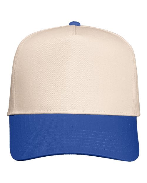 Valucap 487 Adjustable / Natural/ Royal 8869-Five-Panel Twill Cap