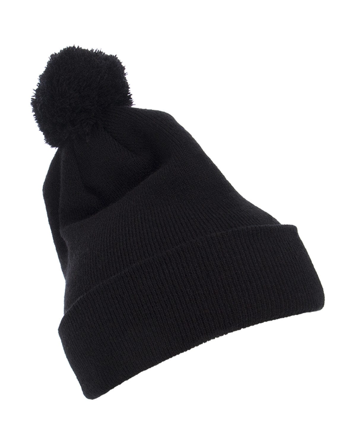 Yupoong Headwear OS / Black Yupoong 1501P: Cuffed Knit Beanie with Pom Pom Hat