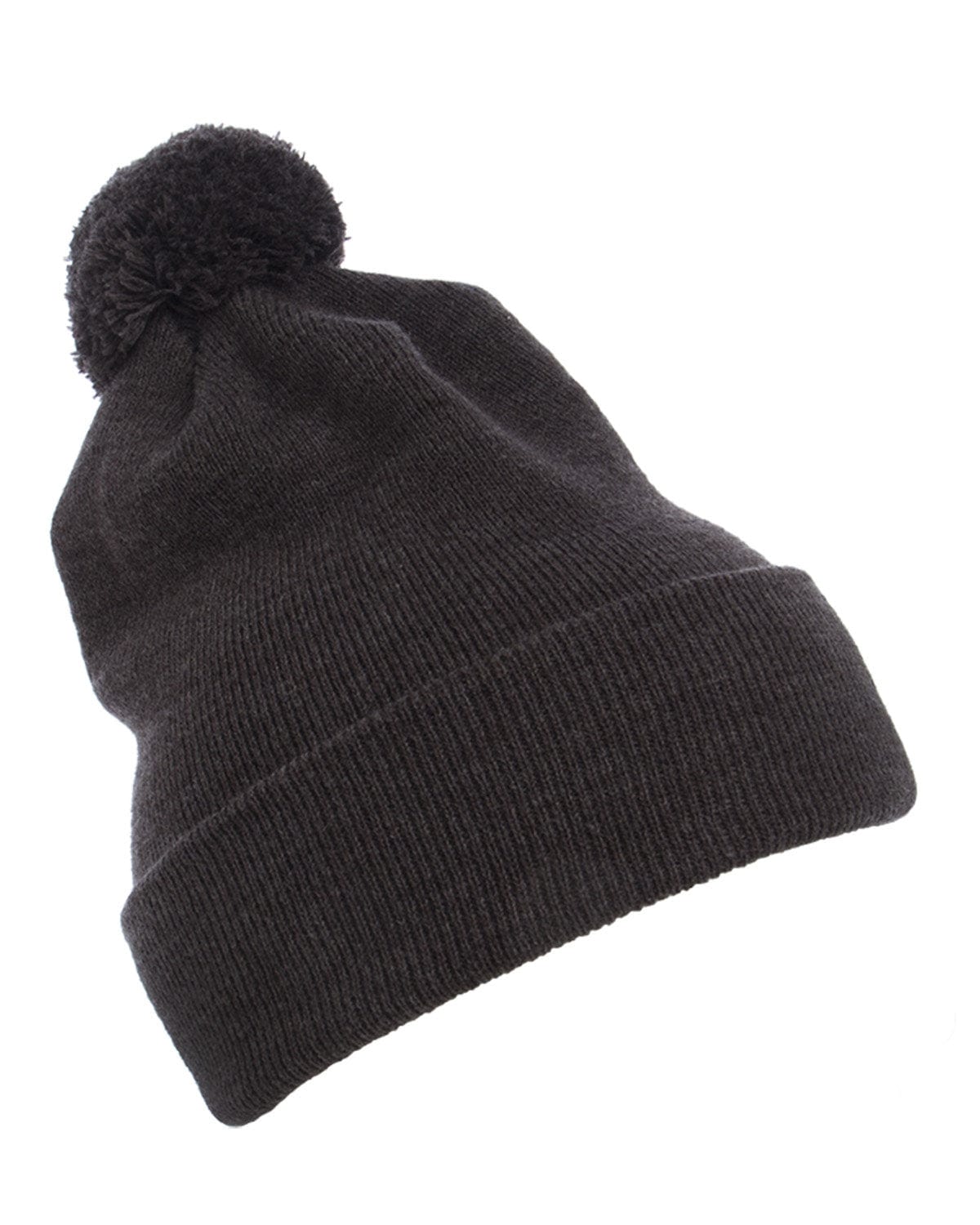 Yupoong Headwear OS / Dark Grey Yupoong 1501P: Cuffed Knit Beanie with Pom Pom Hat